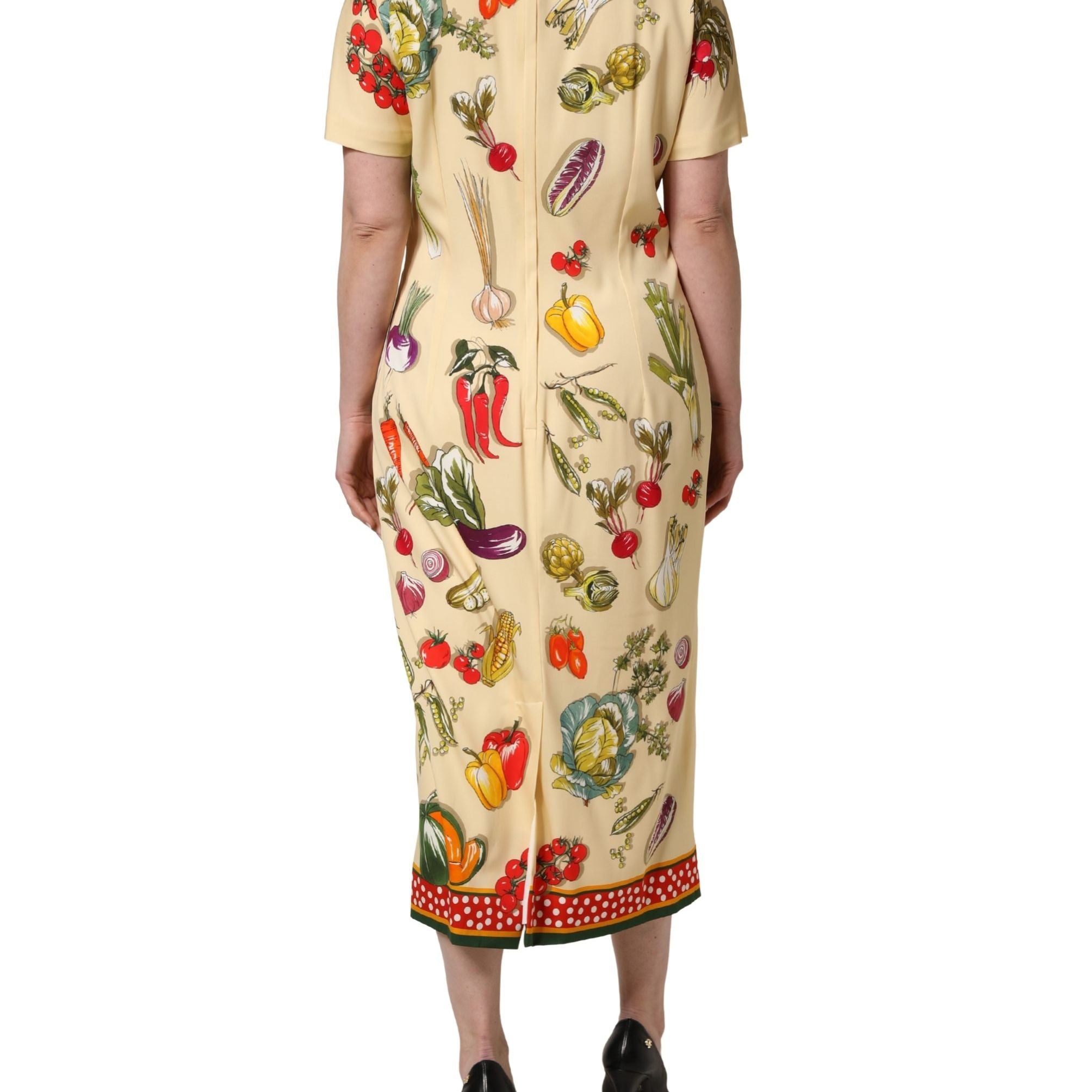 Dolce & Gabbana Beige Fruit PolkaDot Sheath Silk Midi Dress