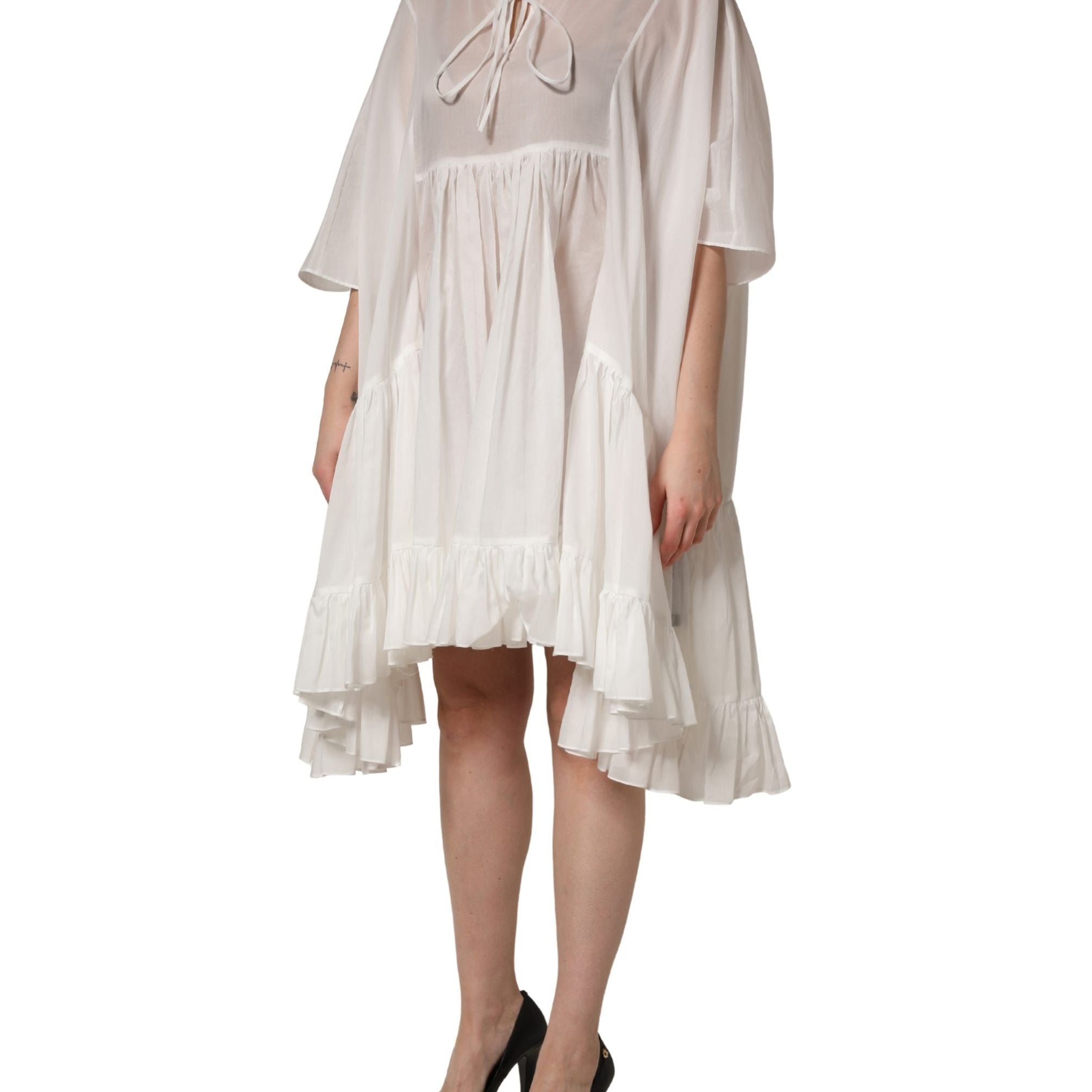 Dolce & Gabbana White Tiered Cotton Poplin Sheer Mini Dress