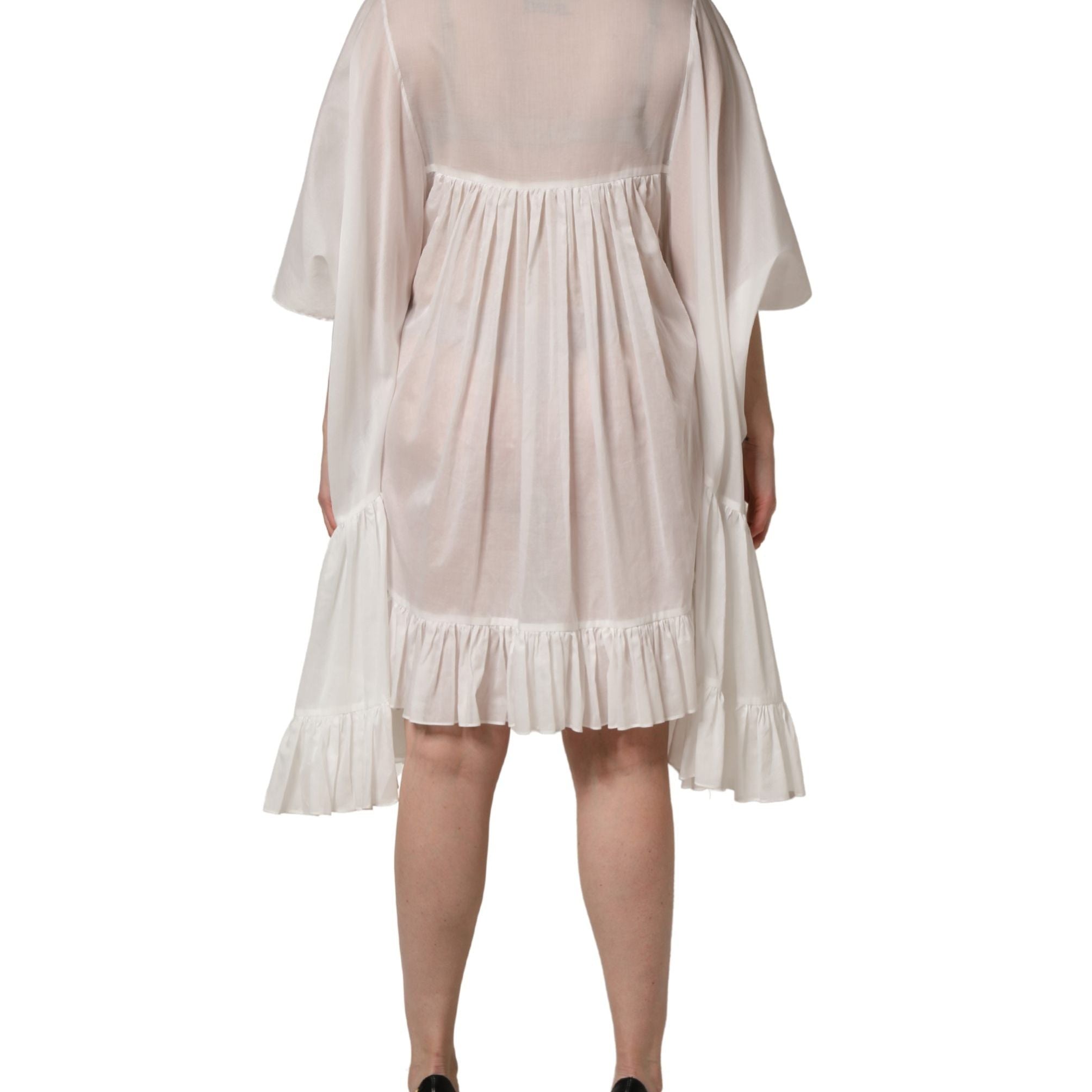 Dolce & Gabbana White Tiered Cotton Poplin Sheer Mini Dress