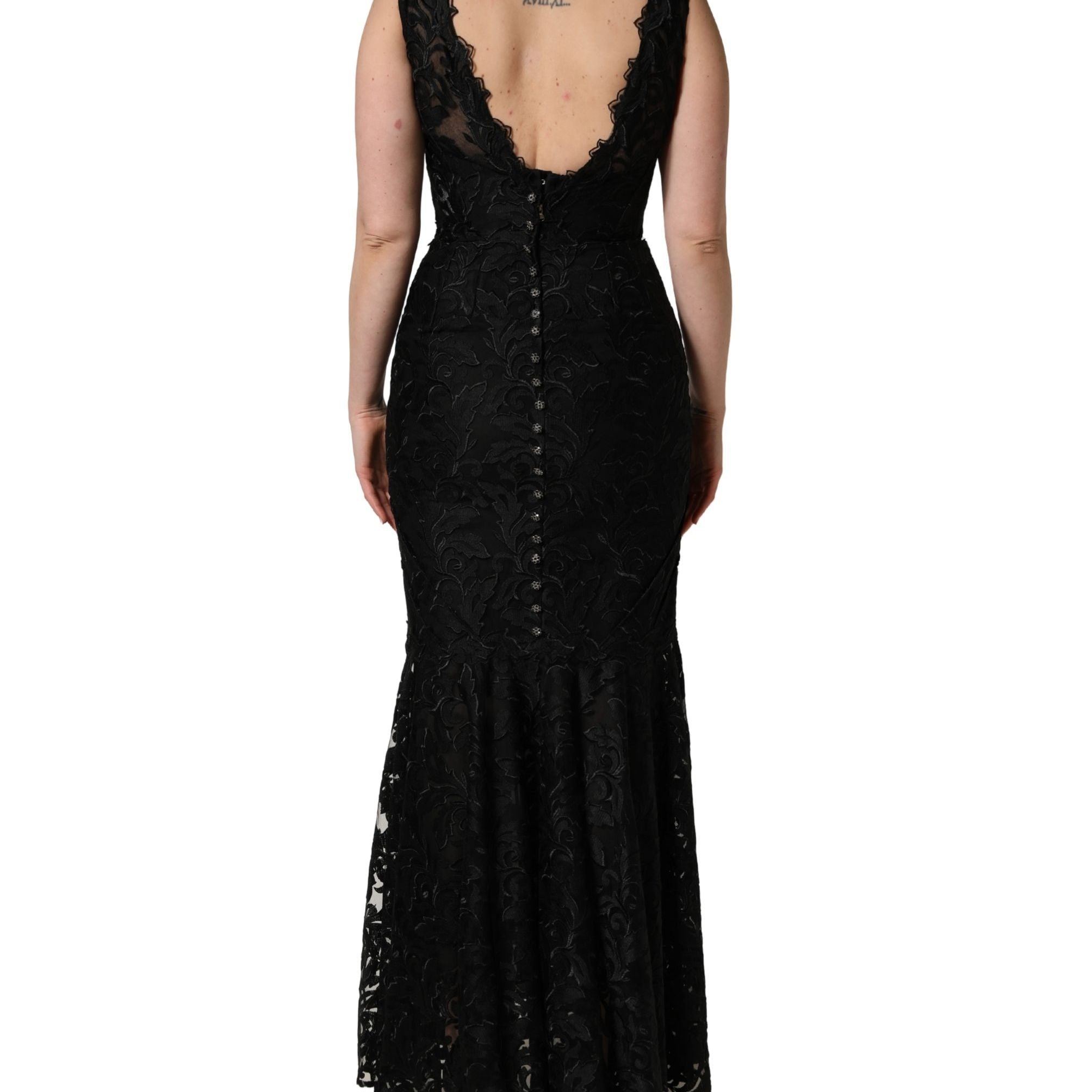 Dolce & Gabbana Black Floral Lace Evening Long Gown Dress