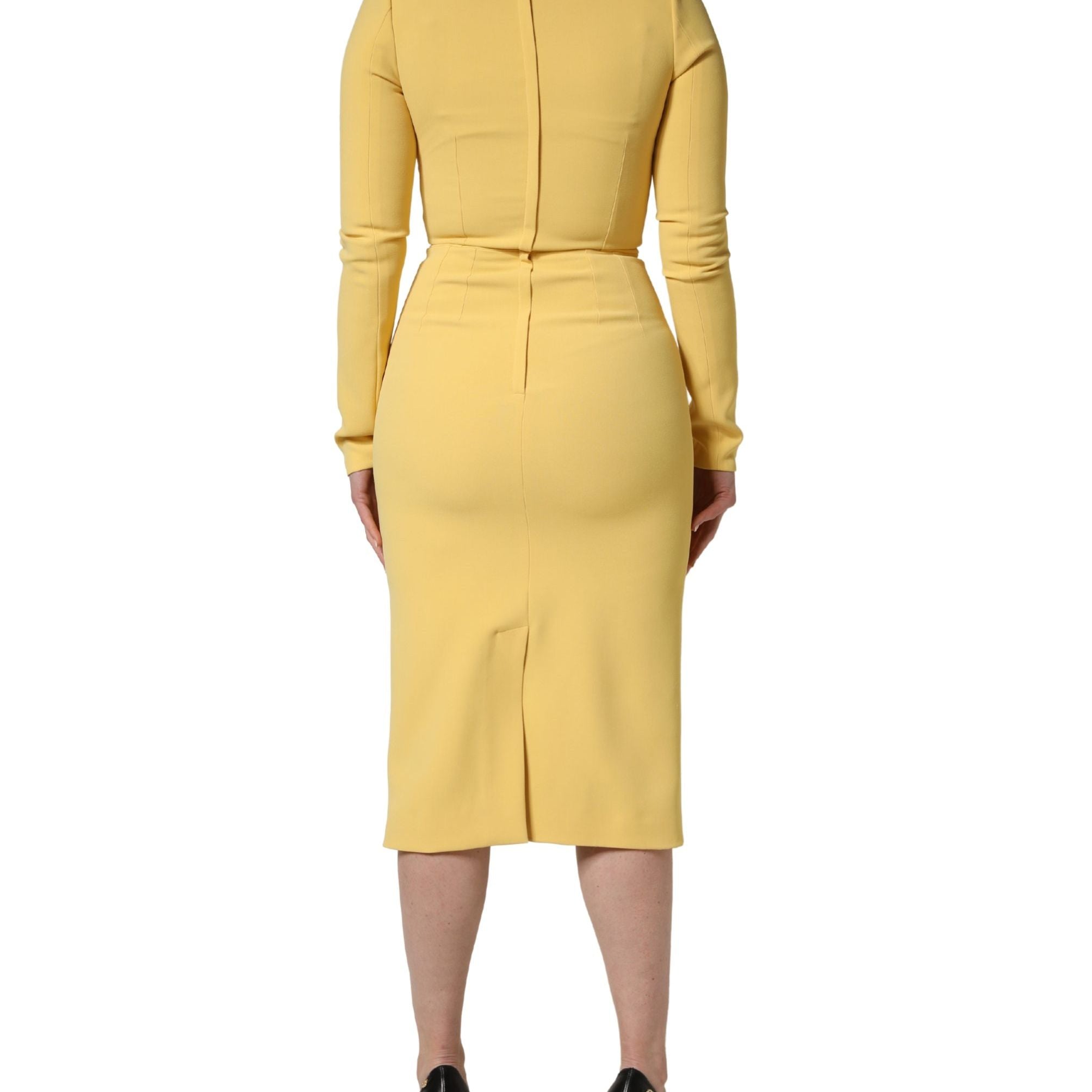 Dolce & Gabbana Yellow Silk Long Sleeves Sheath Midi Dress