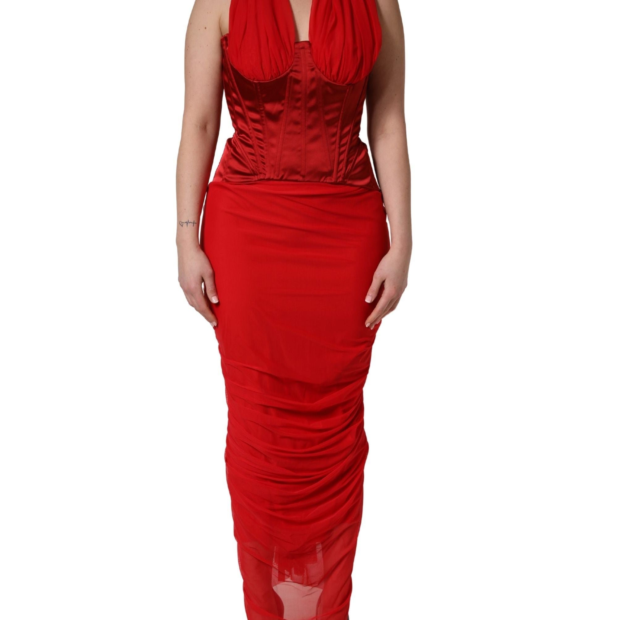Dolce & Gabbana Red Halter Corset Sleeveless Sheath Dress