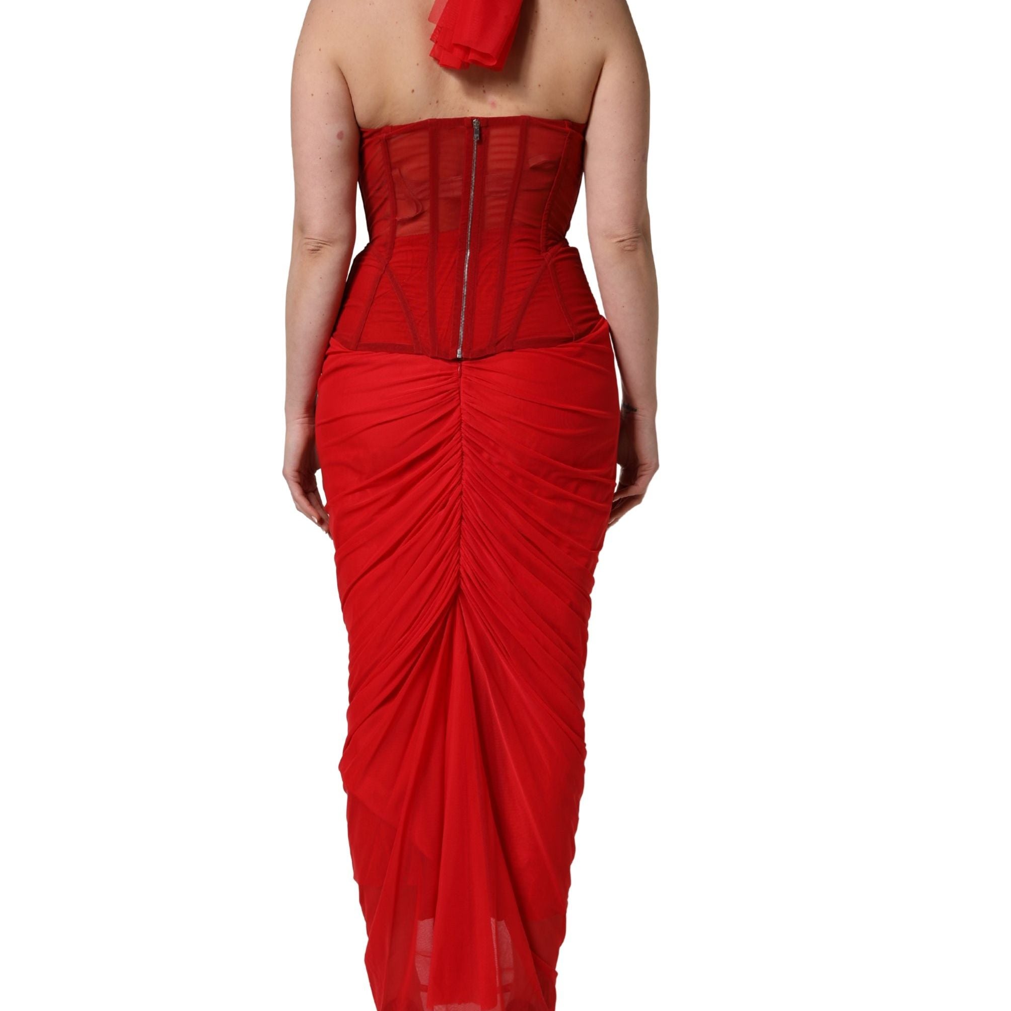 Dolce & Gabbana Red Halter Corset Sleeveless Sheath Dress