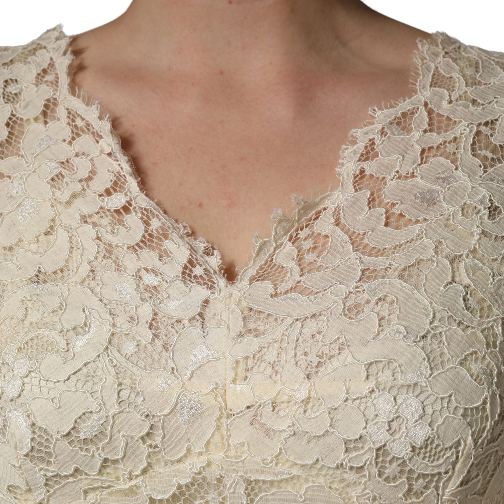 Dolce & Gabbana Off White Floral Lace Sheath Maxi Dress