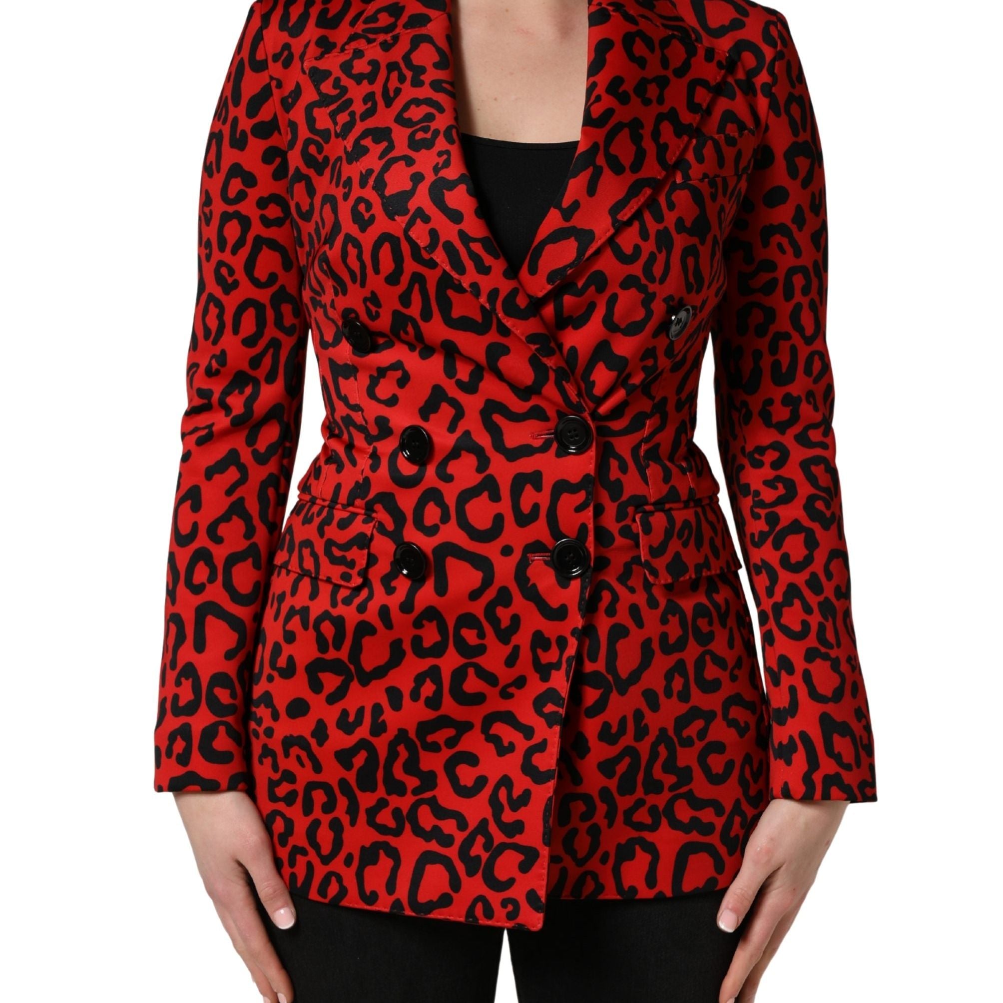 Dolce & Gabbana Red Leopard Double Breasted Coat Jacket