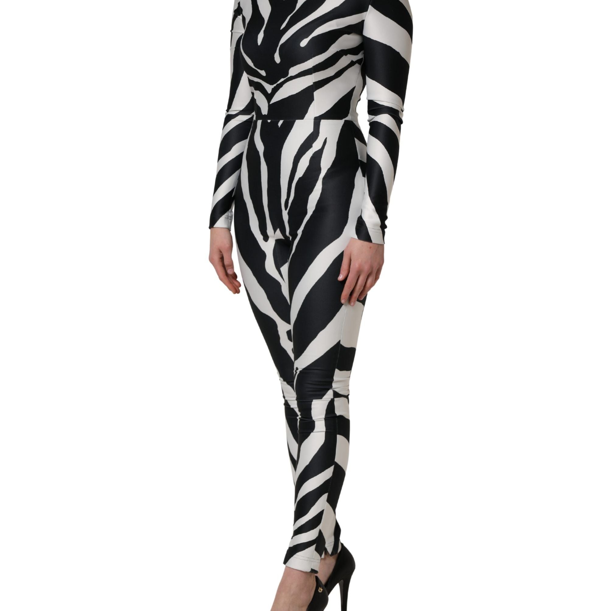 Dolce & Gabbana Black White Polyester Zebra Pattern Jumpsuit
