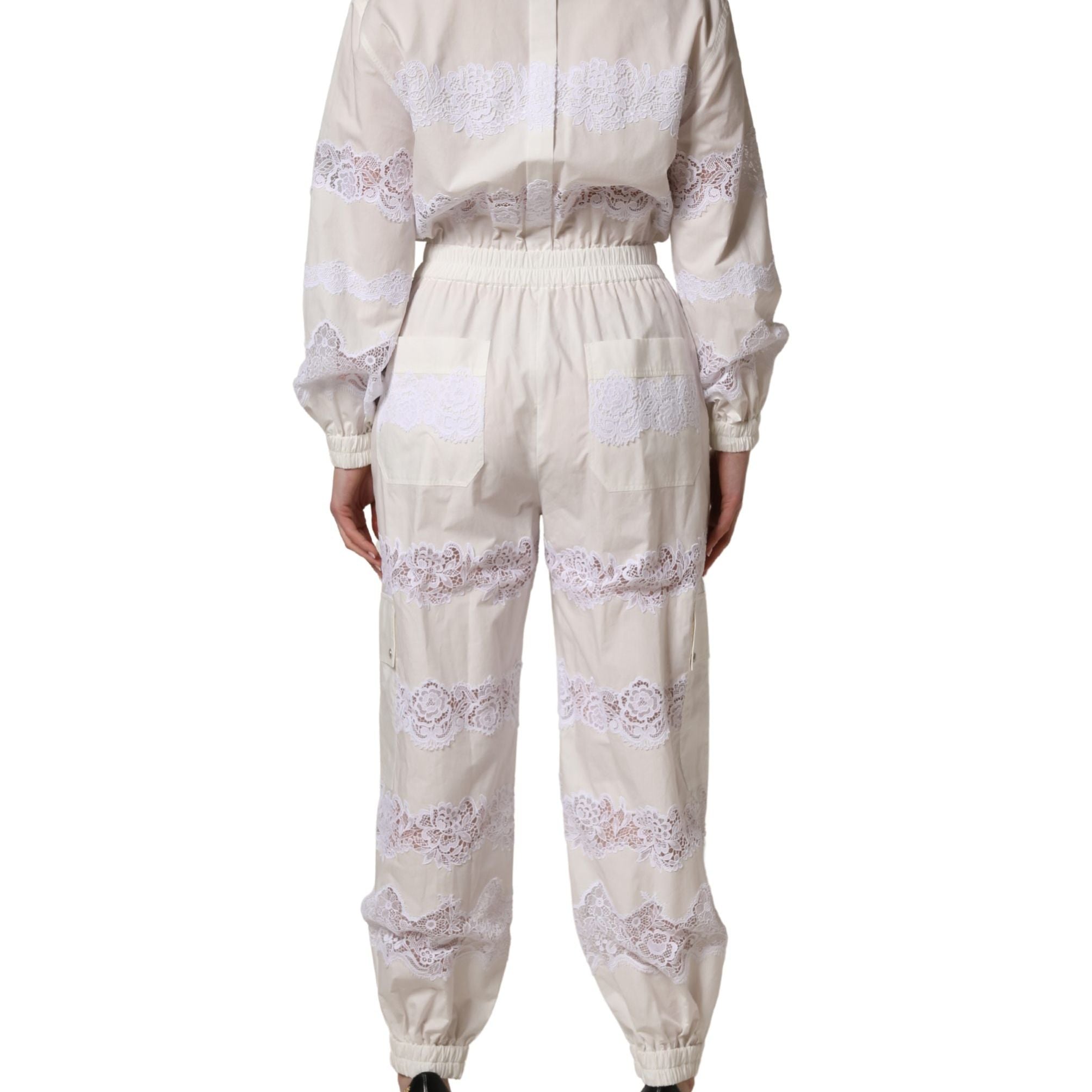 Dolce & Gabbana White Cotton Lace Trim Long Sleeves Jumpsuit