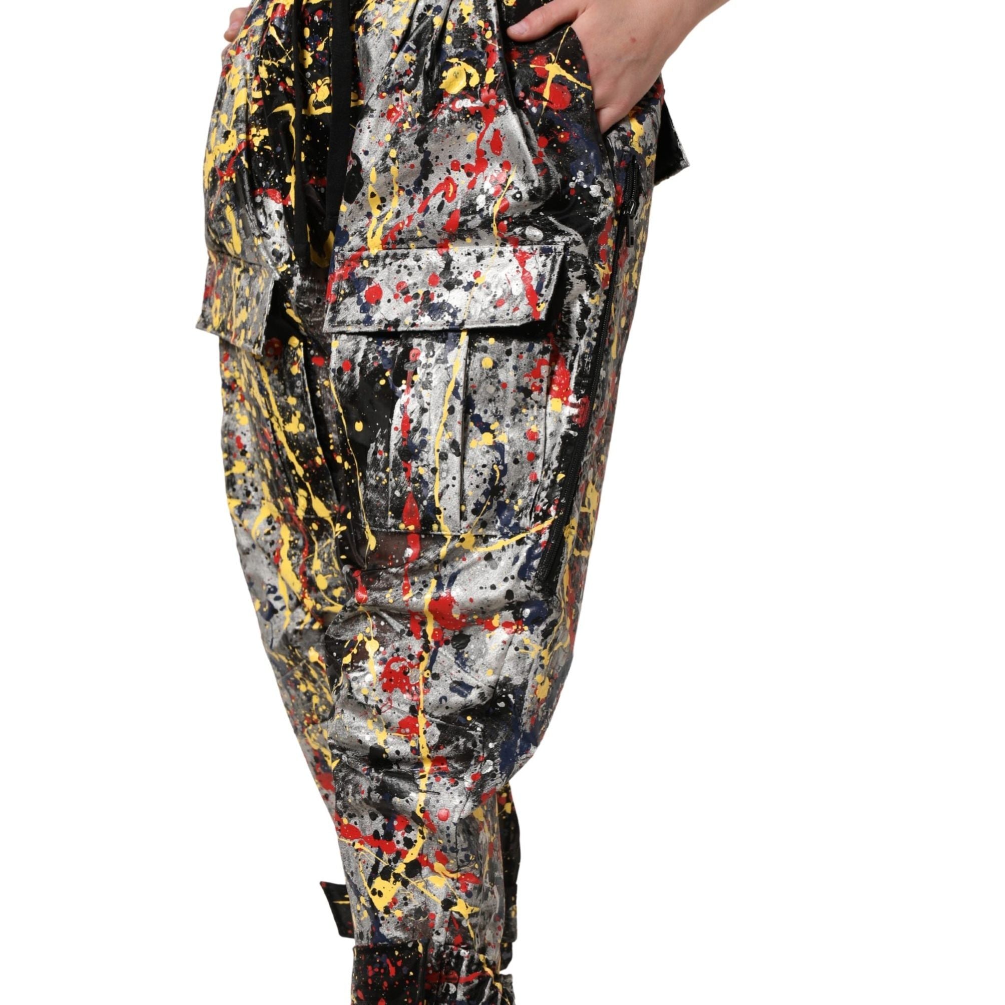 Dolce & Gabbana Black ColorSplash Effect Cargo Cropped Pants