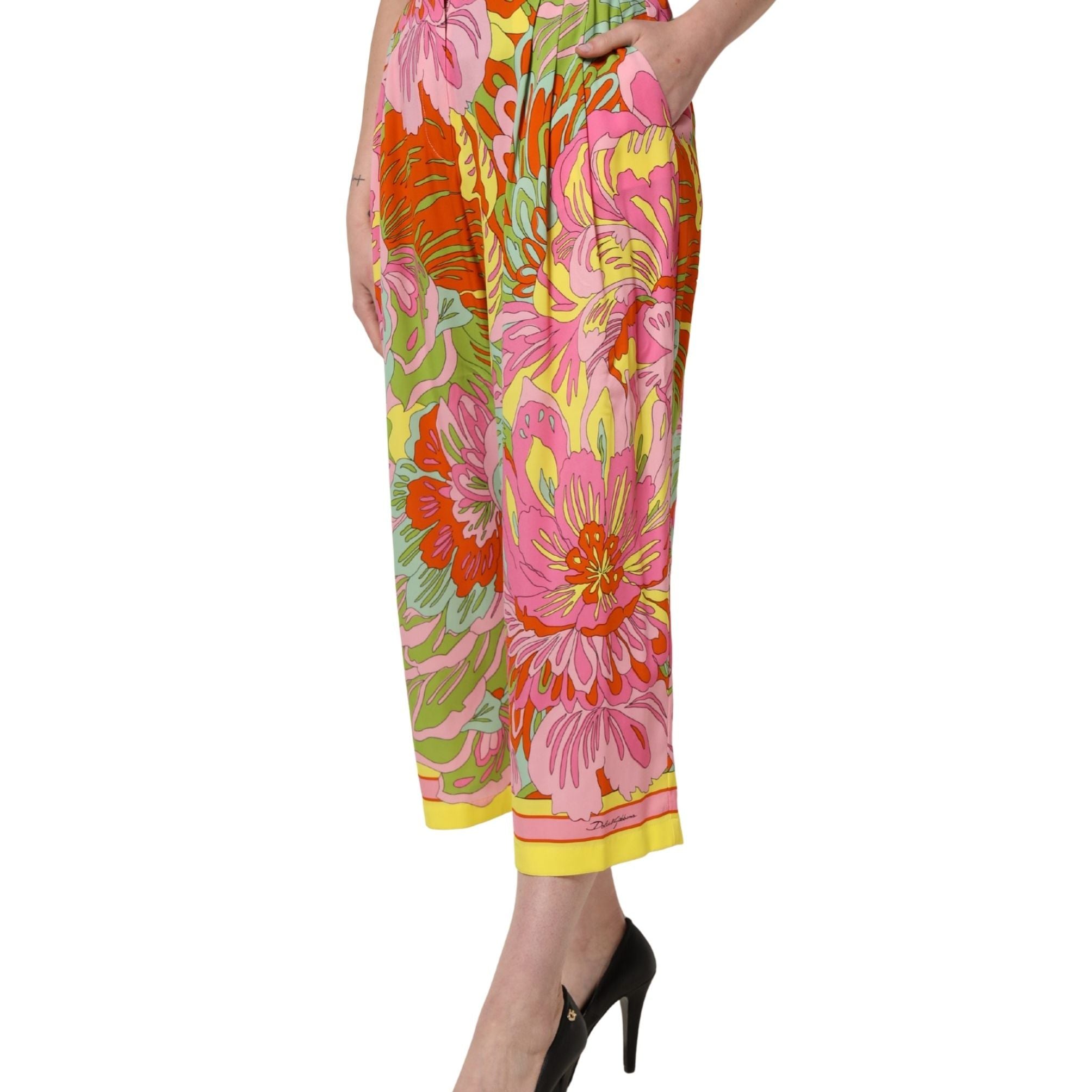 Dolce & Gabbana Multicolor FloralPrint Cropped Trouser Pants