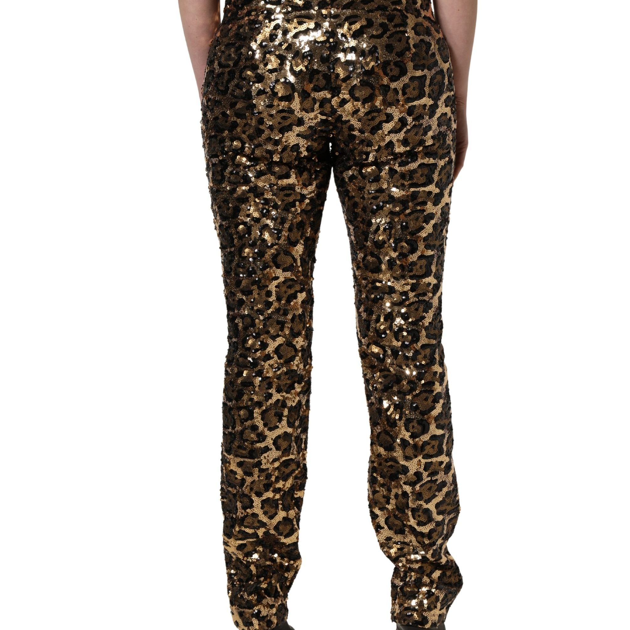 Dolce & Gabbana Gold Leopard Sequined Straight Trouser Pants
