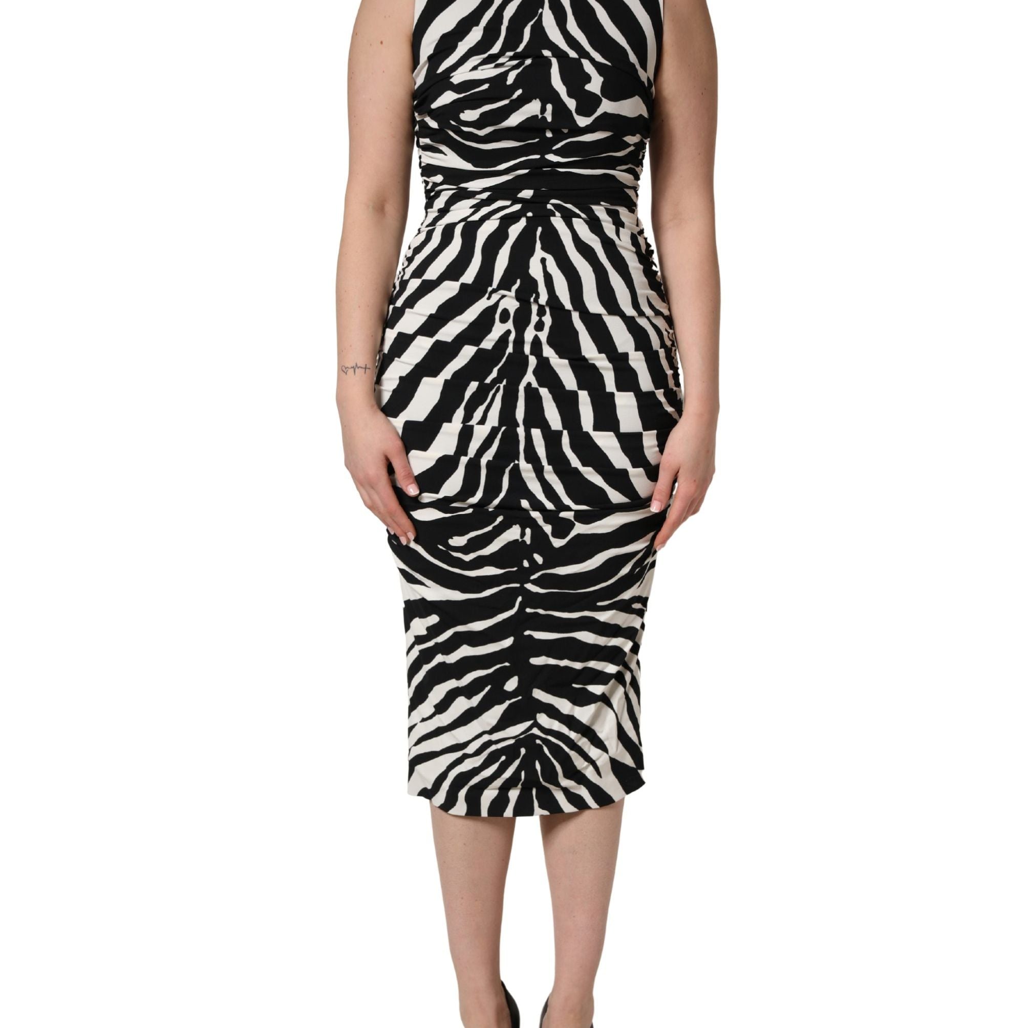 Dolce & Gabbana Black White Zebra Cady Calf Length Dress