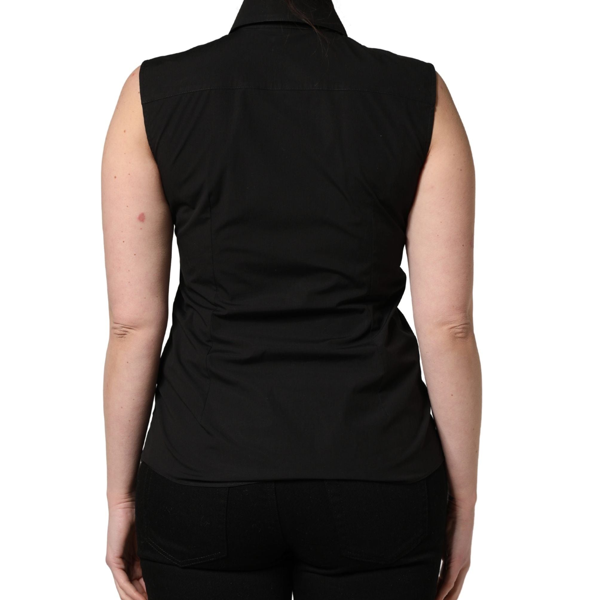 Dolce & Gabbana Black Cotton Sleeveless Collared Blouse Top