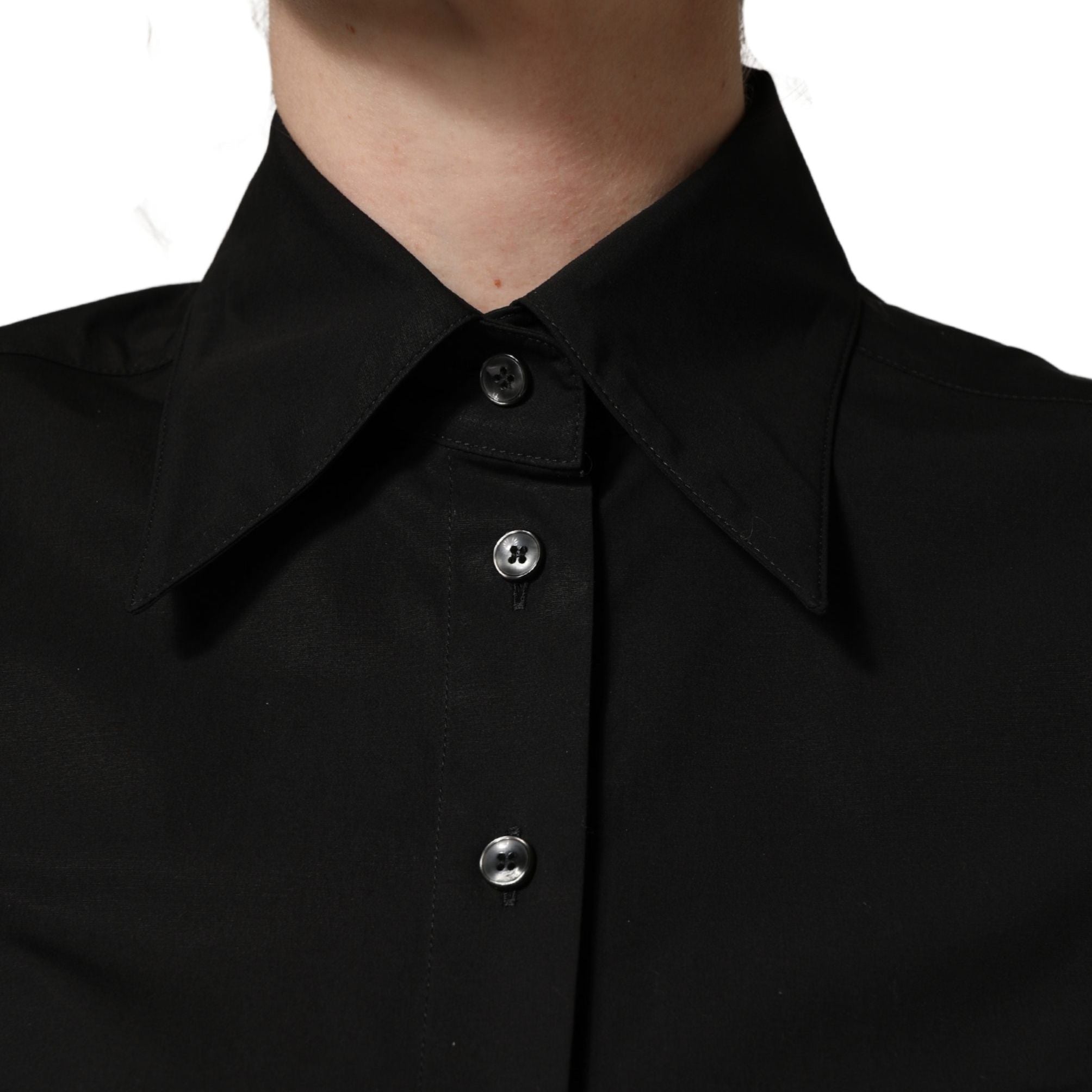 Dolce & Gabbana Black Cotton Sleeveless Collared Blouse Top