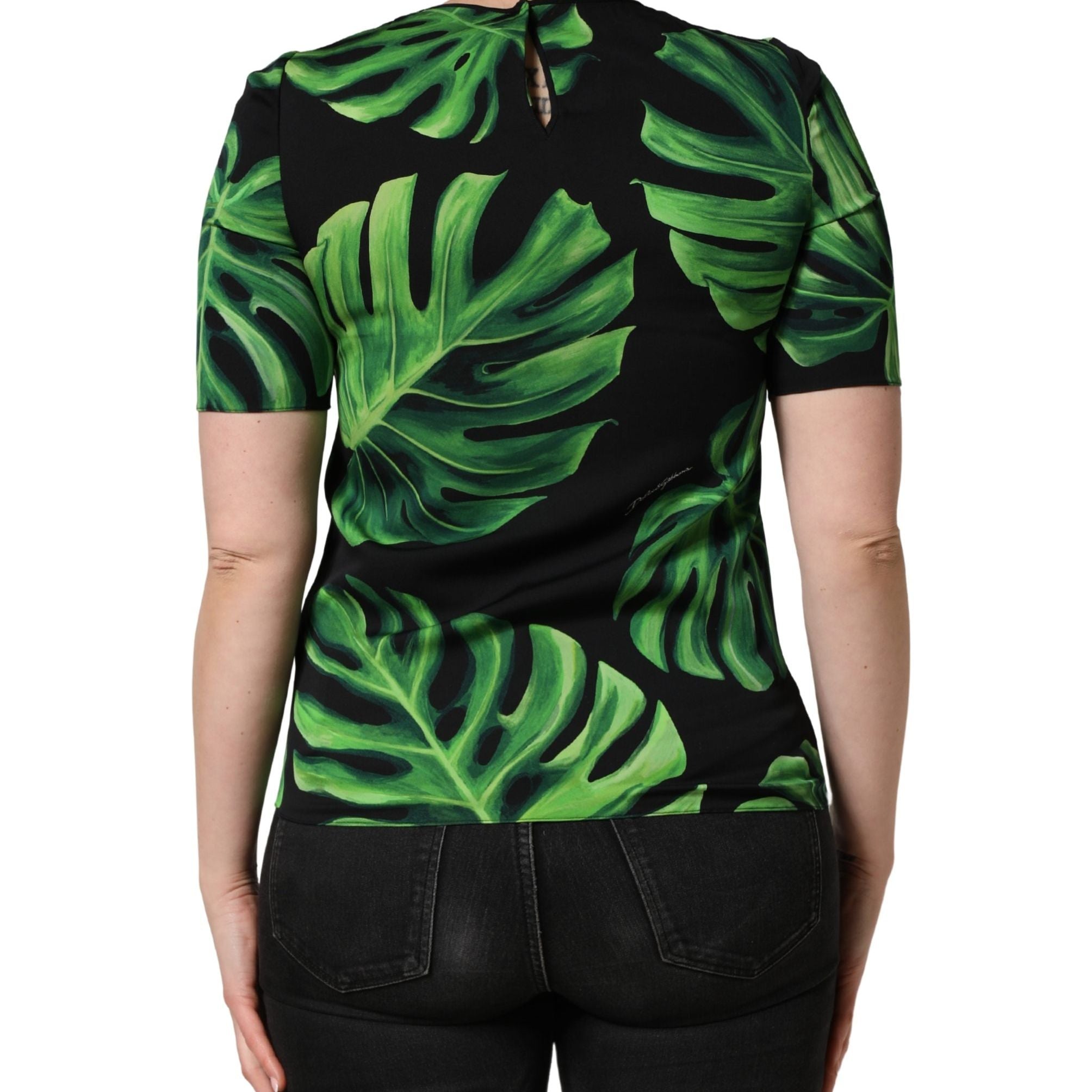 Dolce & Gabbana Black Philodendron Print Silk Blouse Top