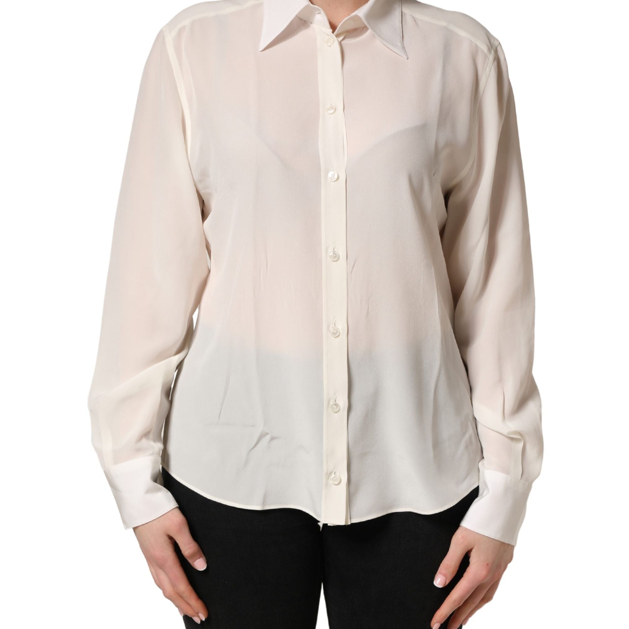 Dolce & Gabbana Off White Collared Long Sleeves Blouse Top