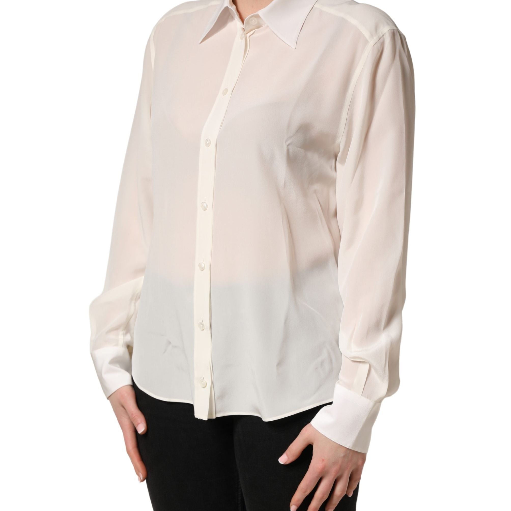 Dolce & Gabbana Off White Collared Long Sleeves Blouse Top