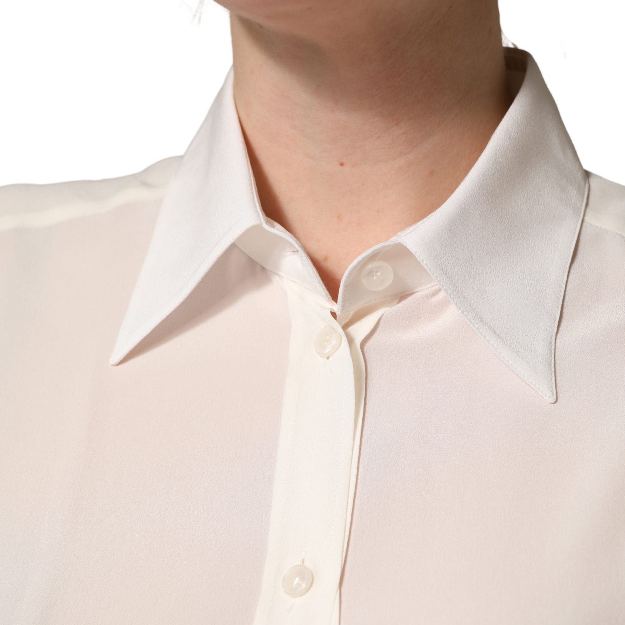 Dolce & Gabbana Off White Collared Long Sleeves Blouse Top