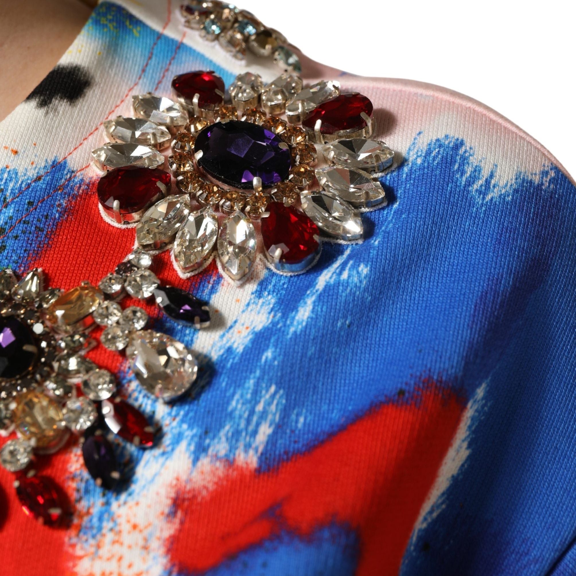 Dolce & Gabbana Multicolor Graffiti Crystals Crop Jersey Top
