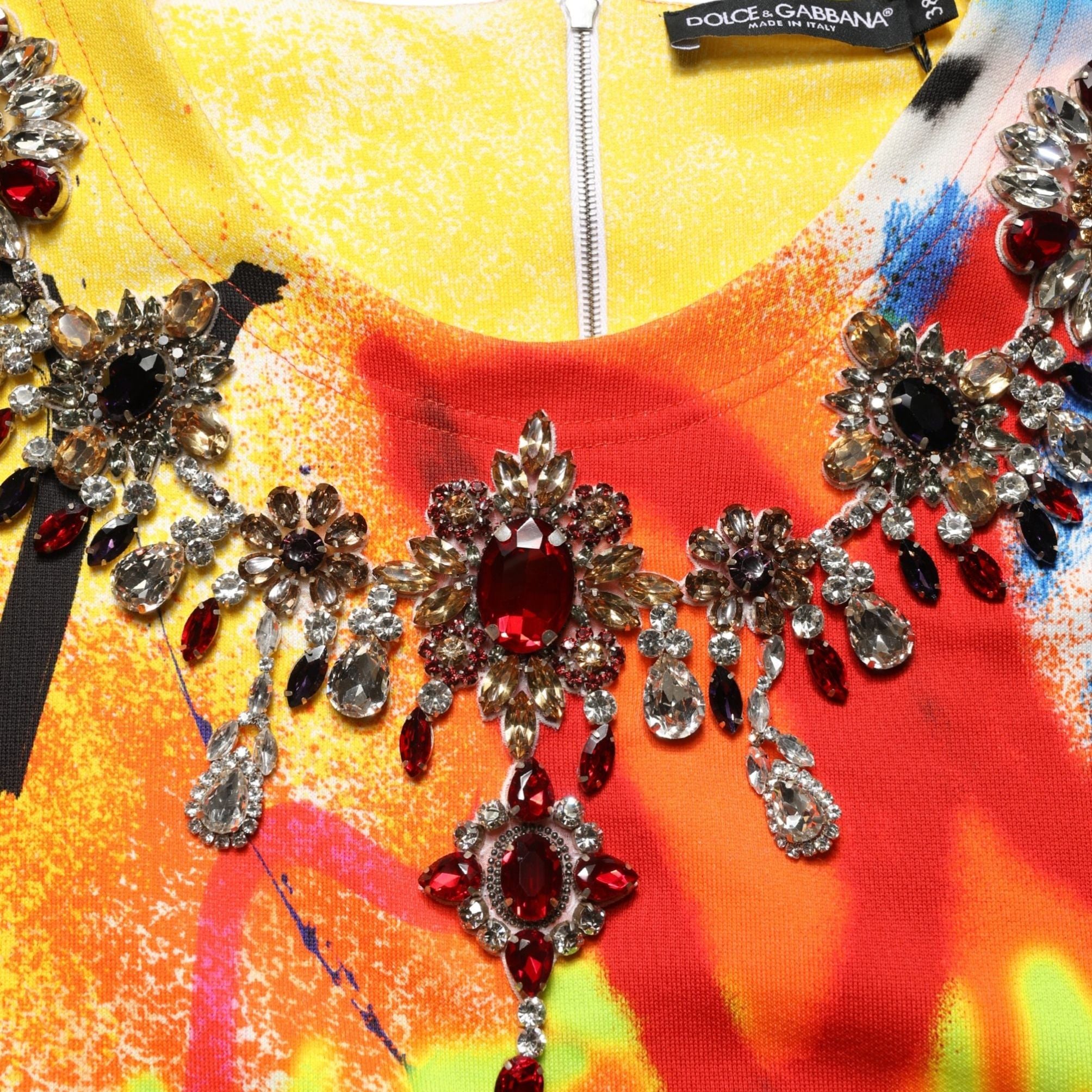 Dolce & Gabbana Multicolor Graffiti Crystals Crop Jersey Top