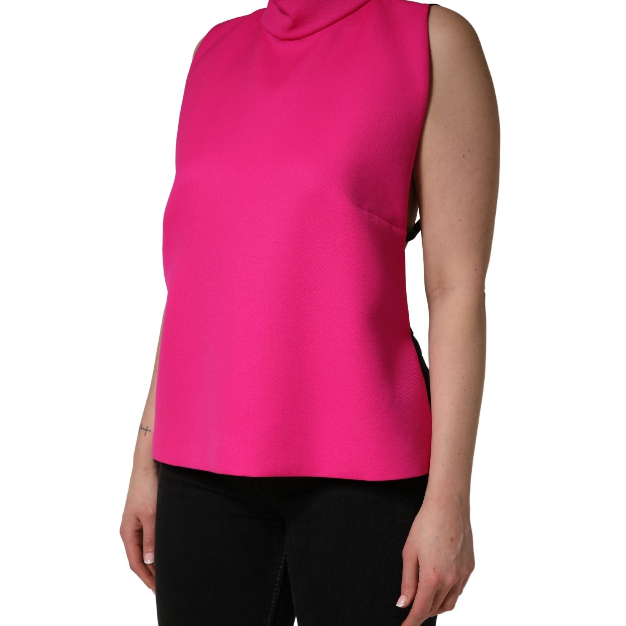 Dolce & Gabbana Hot Pink Wool Backless Sleeveless Tank Top