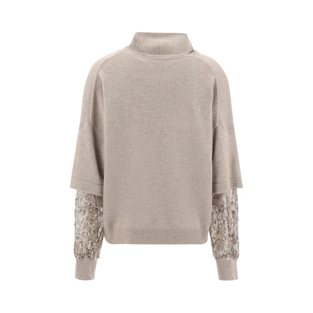 Brunello Cucinelli Brown Calf Leather Bos Taurus Turtleneck