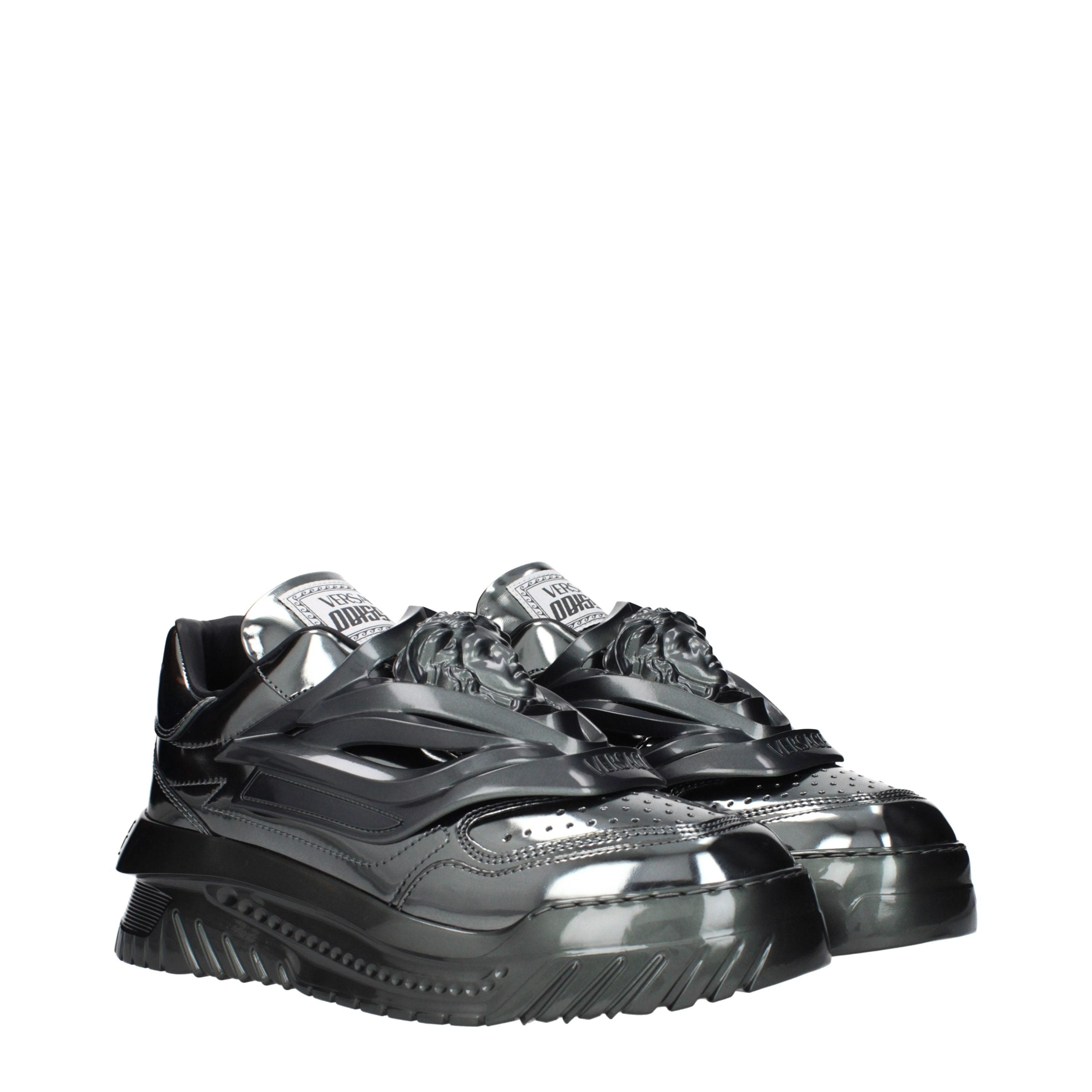 Versace Gray Leather Chunky Sneakers