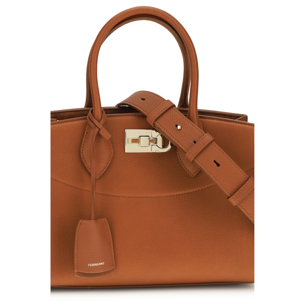 Ferragamo Brown Calf Leather Bos Taurus Handbag