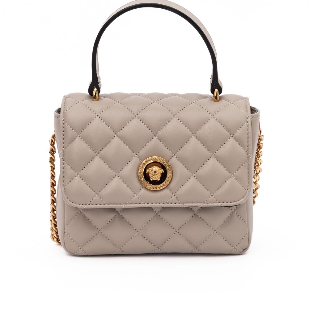 Versace Taupe Quilted Leather Handbag