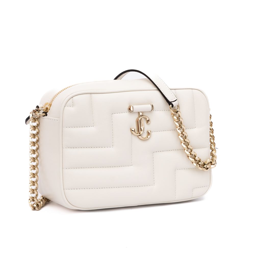 Jimmy Choo White Leather Avenue Camera Crossbody Bag