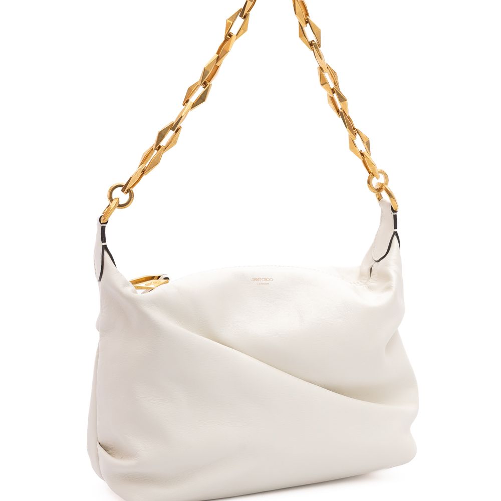 Jimmy Choo White Diamond Hobo Leather Shoulder Bag