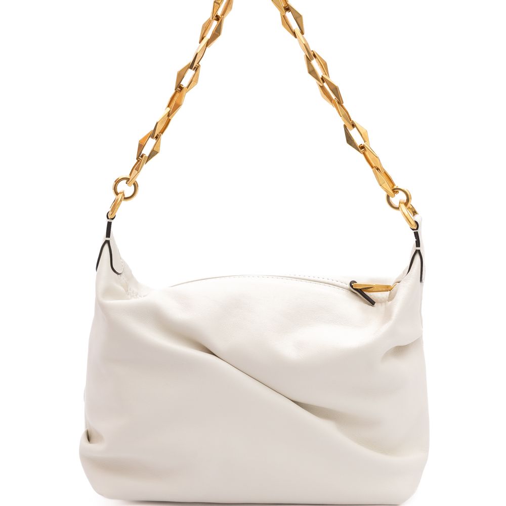 Jimmy Choo White Diamond Hobo Leather Shoulder Bag