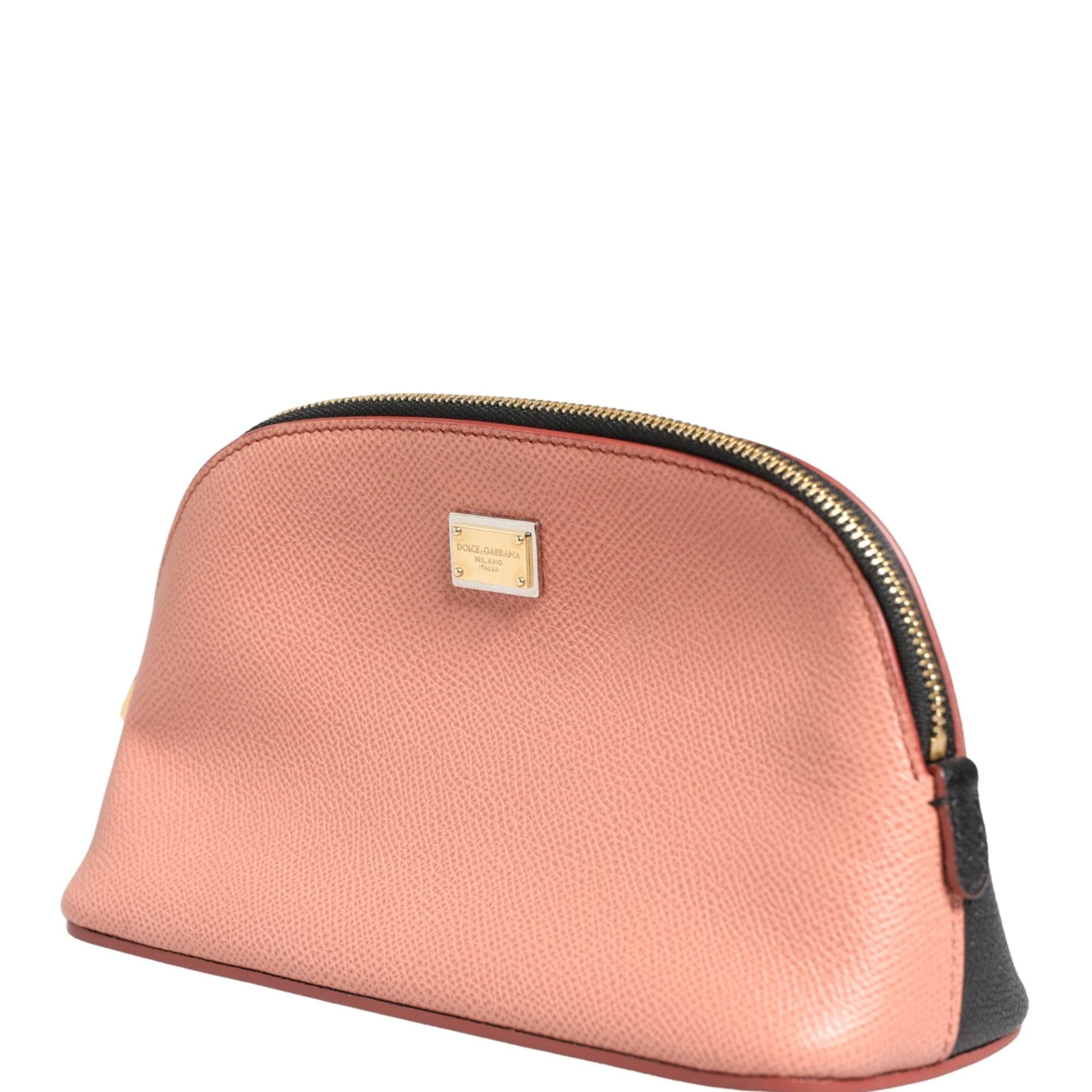 Dolce & Gabbana Beige Leather DG Logo Zip Around Hand Purse Pouch Wallet