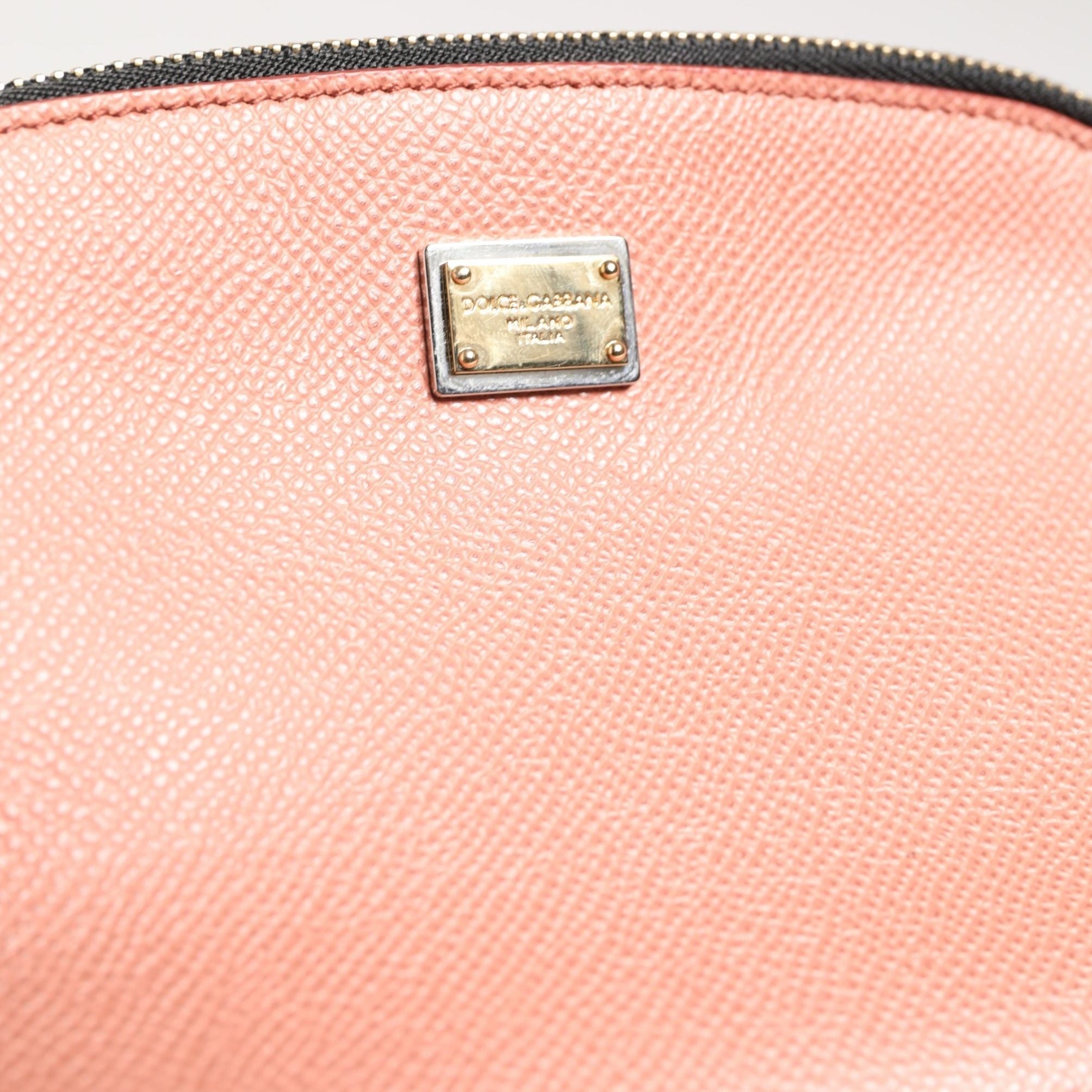 Dolce & Gabbana Beige Leather DG Logo Zip Around Hand Purse Pouch Wallet