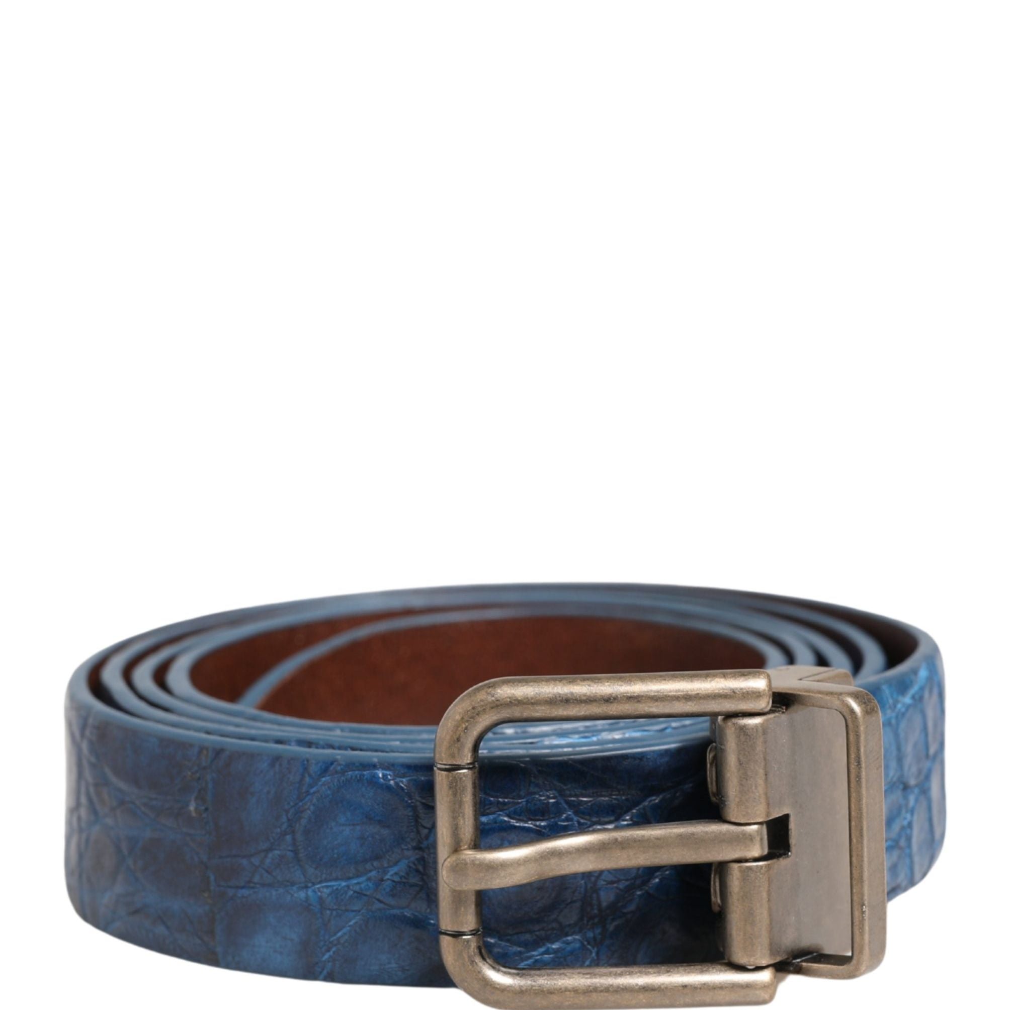 Dolce & Gabbana Navy Blue Leather Gold Tone Metal Buckle Belt