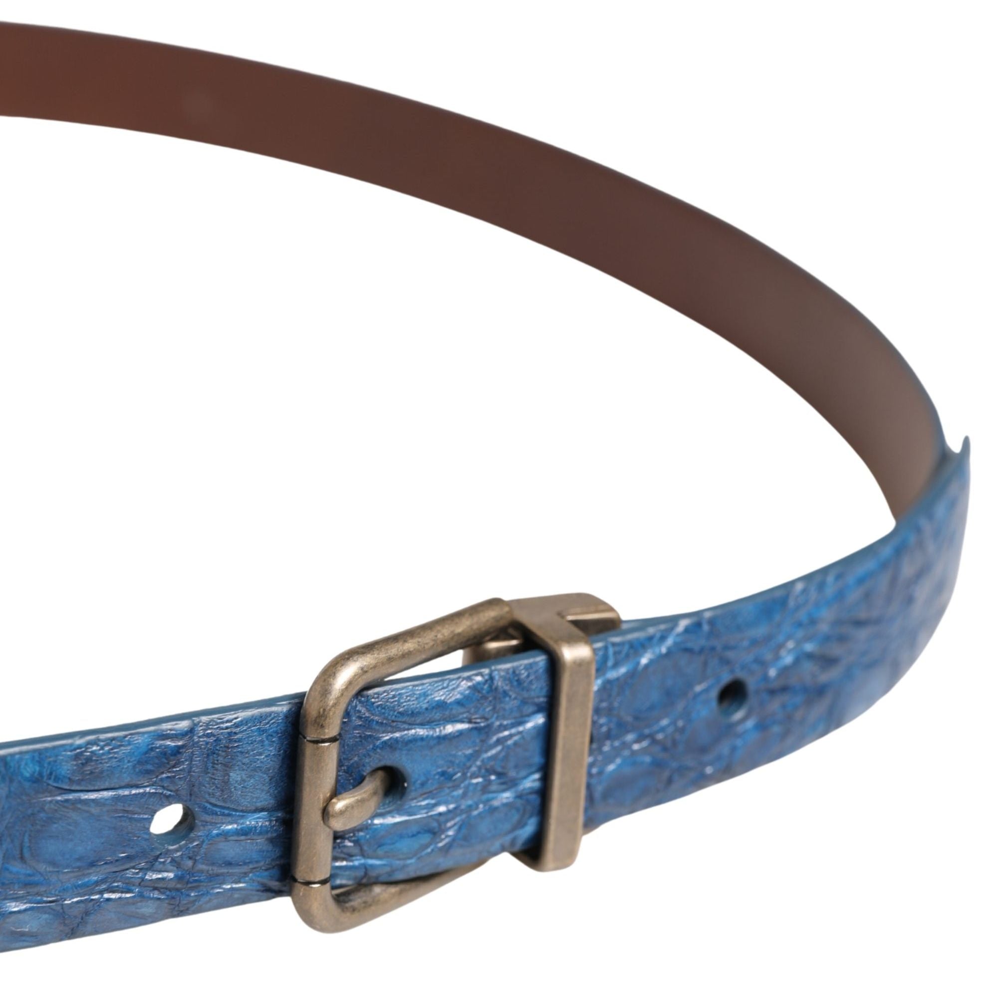 Dolce & Gabbana Navy Blue Leather Gold Tone Metal Buckle Belt