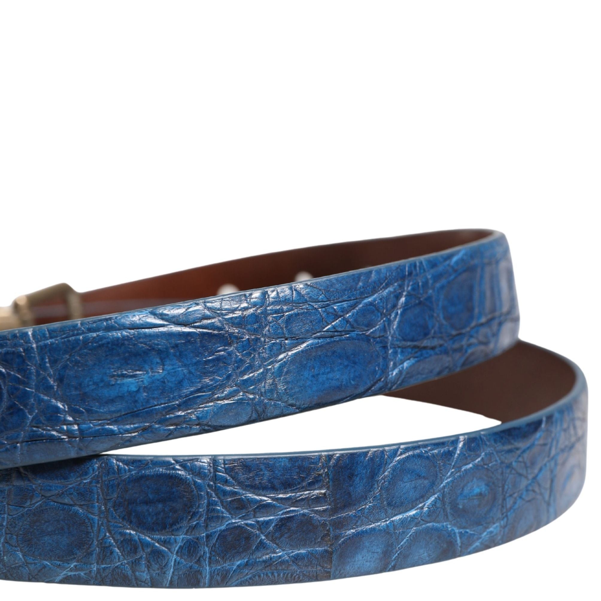 Dolce & Gabbana Navy Blue Leather Gold Tone Metal Buckle Belt