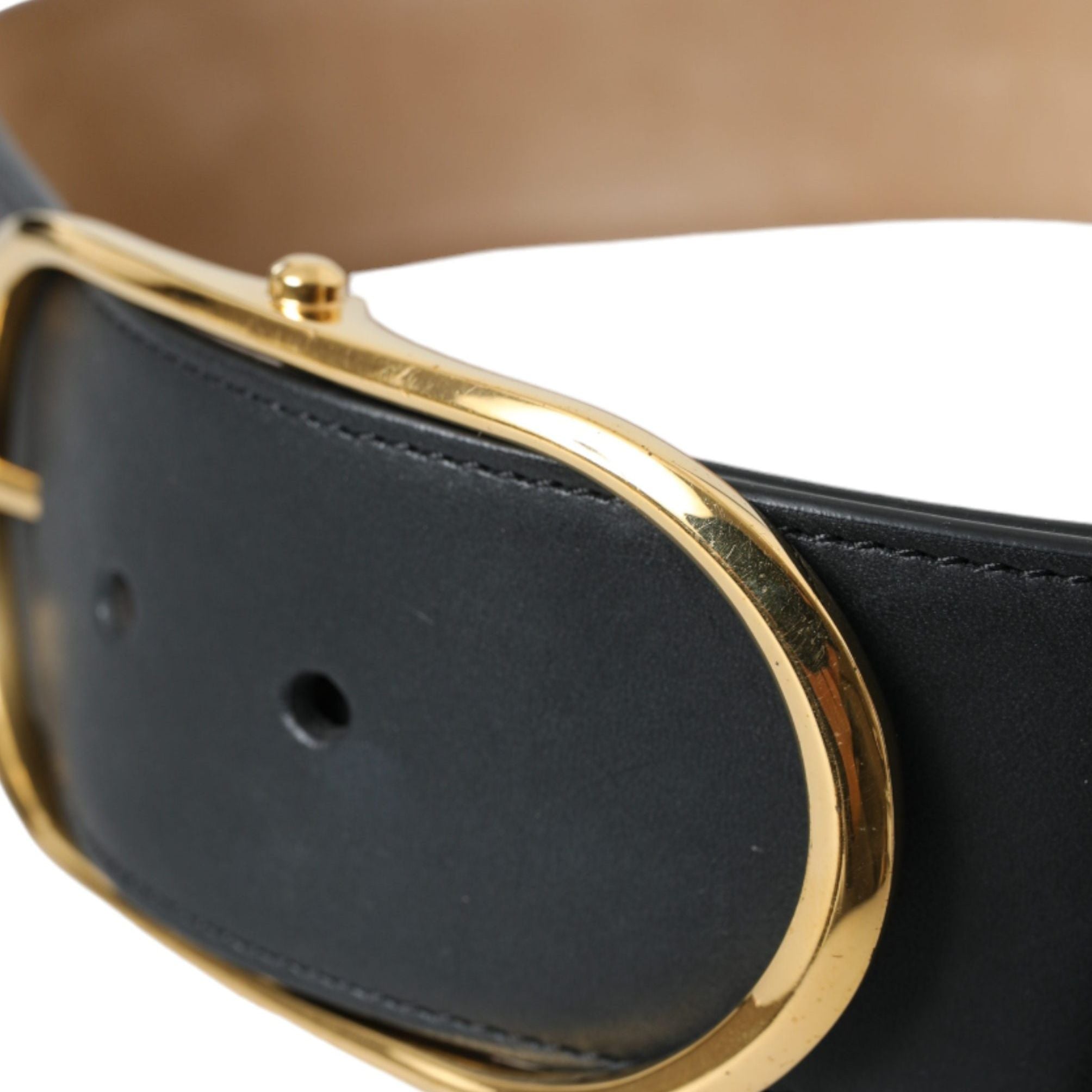 Dolce & Gabbana Black Leather Classic Metal Oval Buckle Belt