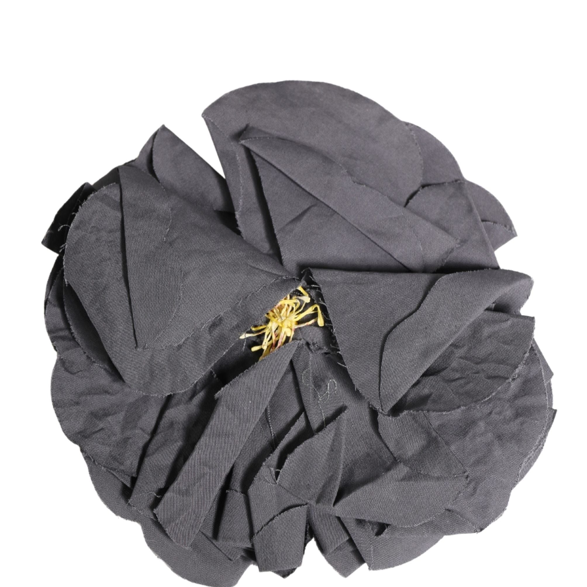 Dolce & Gabbana Gray Floral Motif Silk Blend Poplin Fabric Bar Pin Brooch