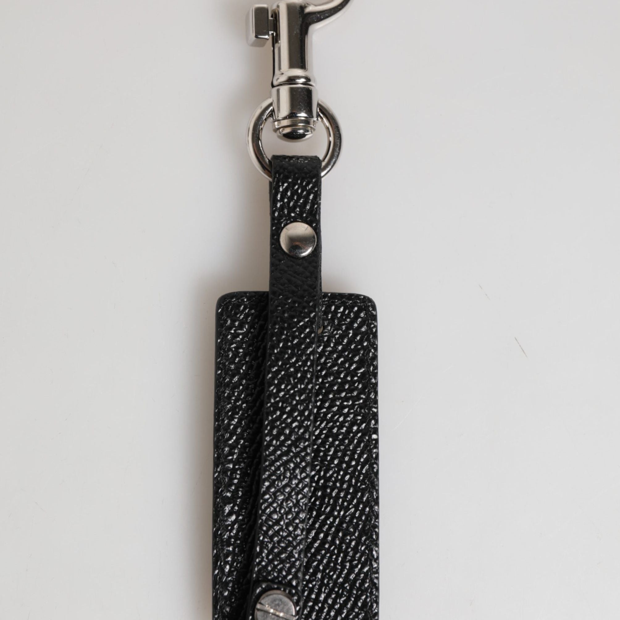 Dolce & Gabbana Black DG Logo Leather Silver Metal Keyring Men Keychain