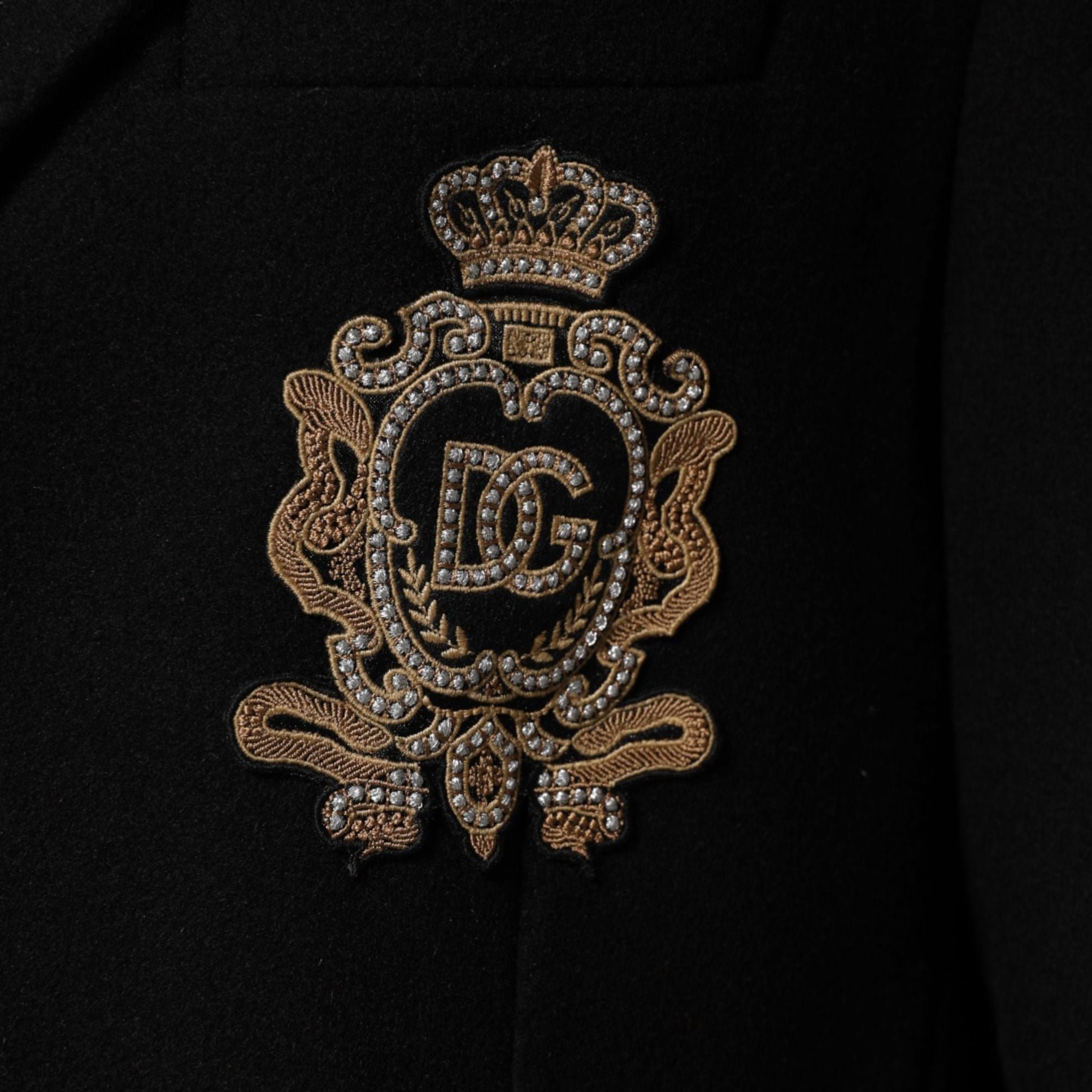 Dolce & Gabbana Black Heraldic Patch Single Breasted Blazer Jacket