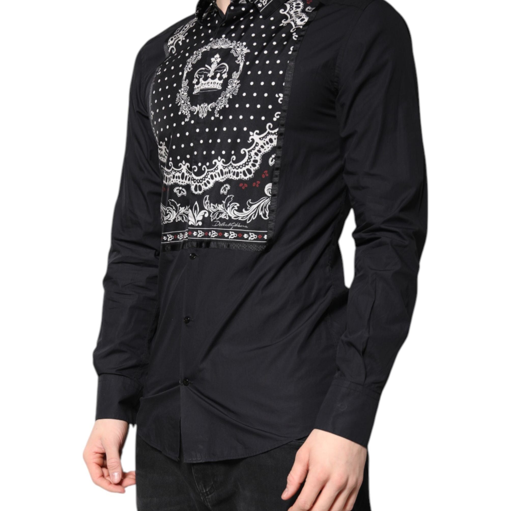 Dolce & Gabbana Black White Bandana GOLD Formal Dress Shirt