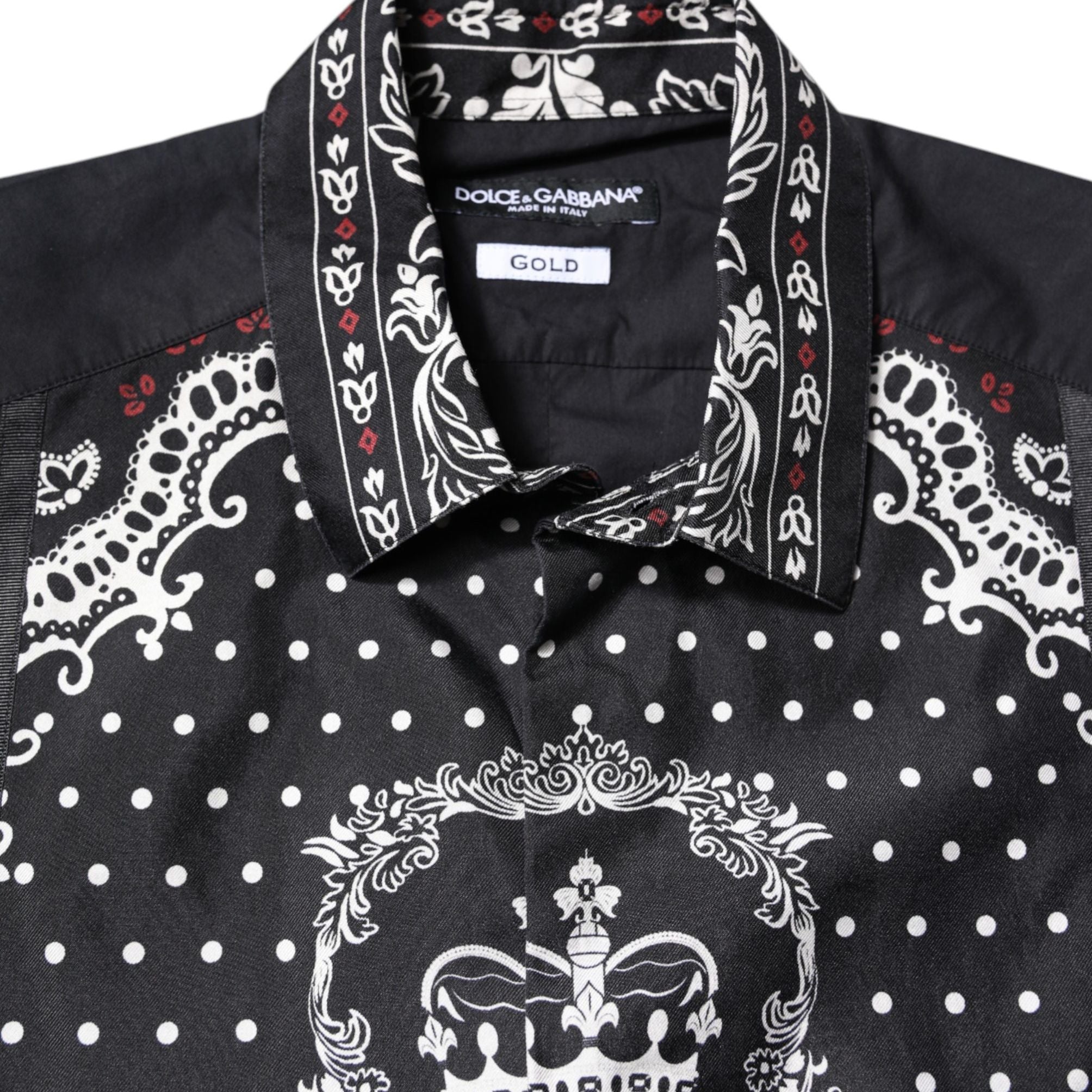Dolce & Gabbana Black White Bandana GOLD Formal Dress Shirt