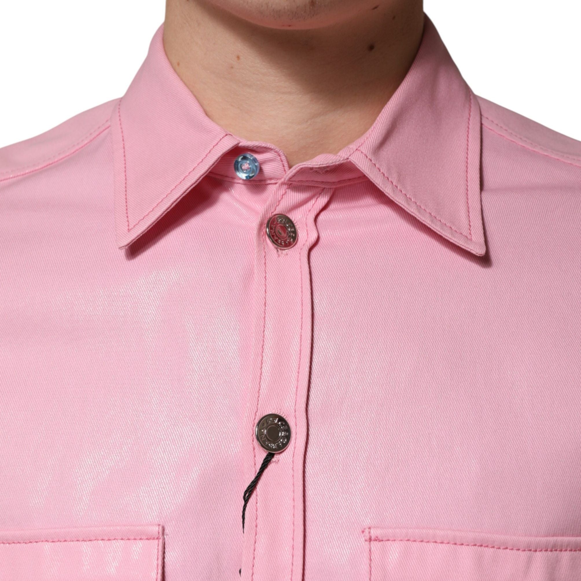 Dolce & Gabbana Pink Cotton Collared Men Button Down Shirt