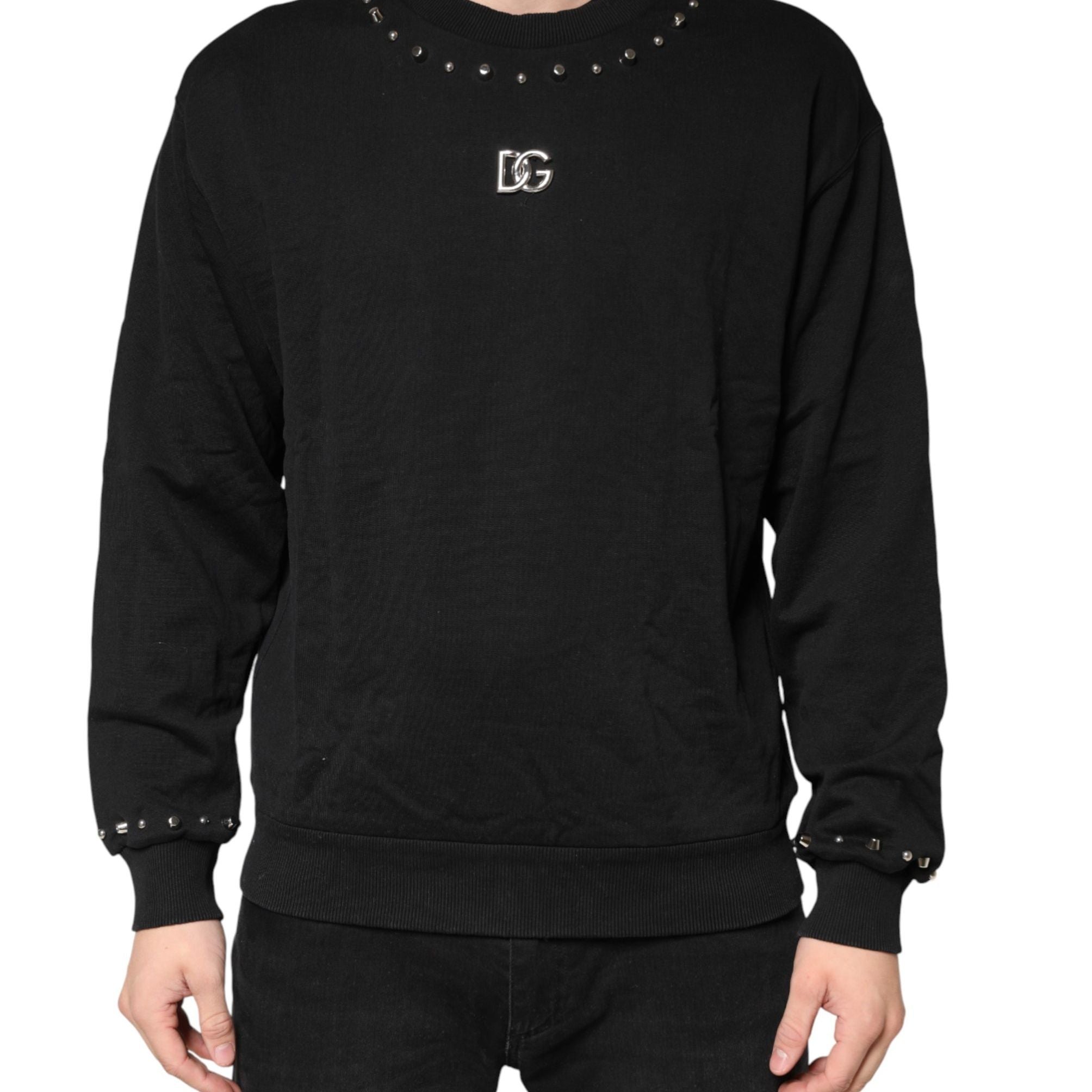 Dolce & Gabbana Black Embellished Cotton Sweatshirt Sweater