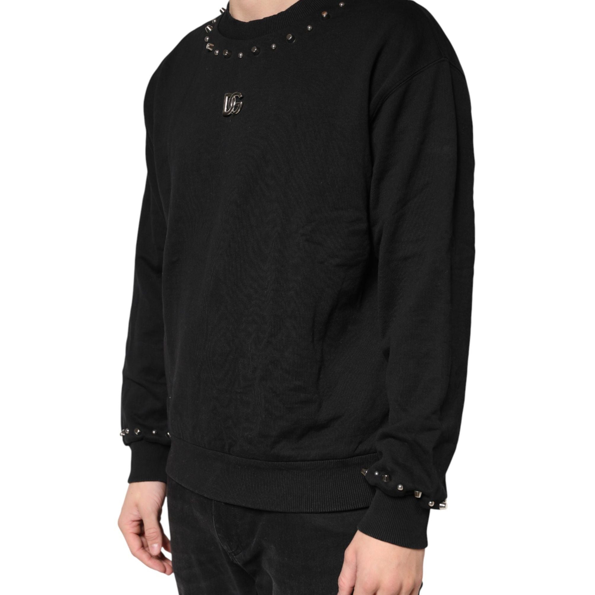 Dolce & Gabbana Black Embellished Cotton Sweatshirt Sweater