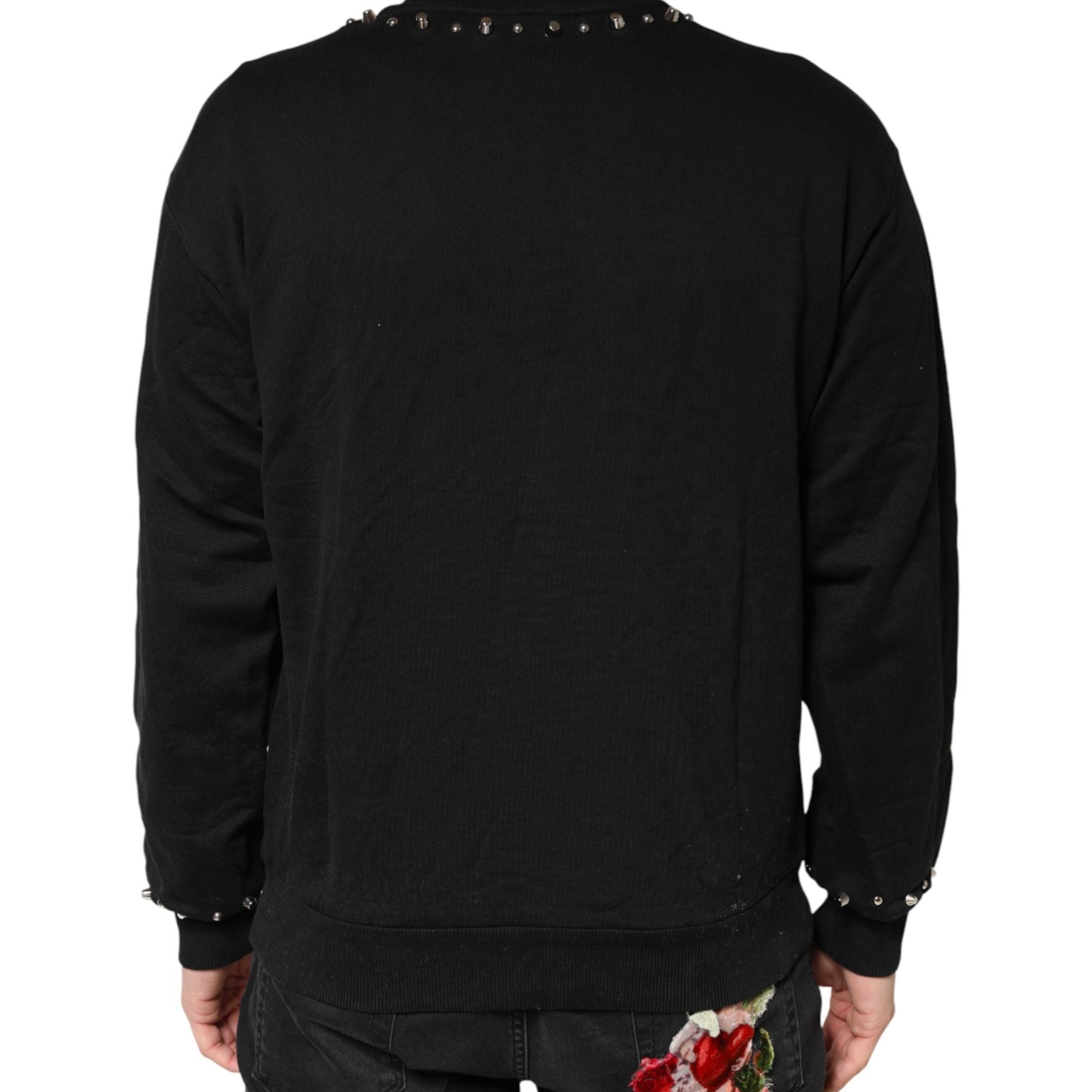 Dolce & Gabbana Black Embellished Cotton Sweatshirt Sweater