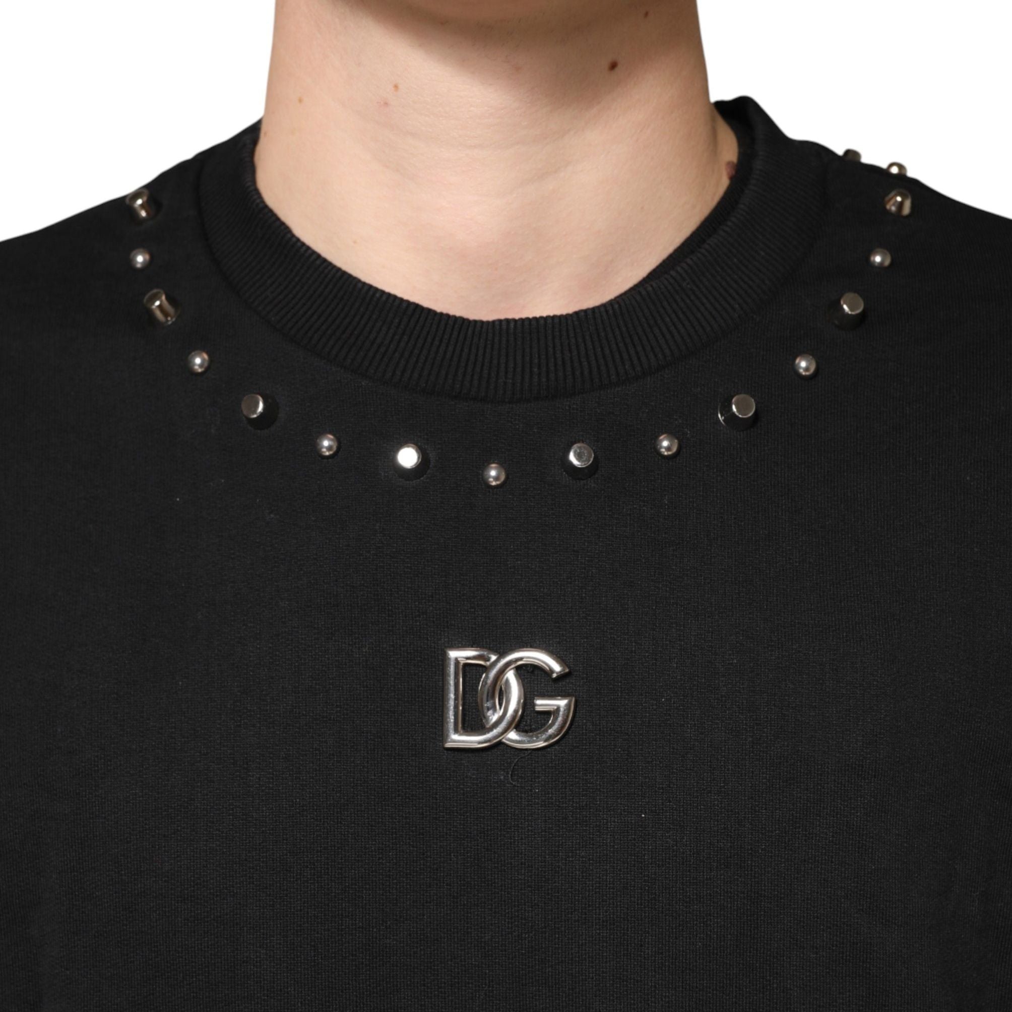 Dolce & Gabbana Black Embellished Cotton Sweatshirt Sweater