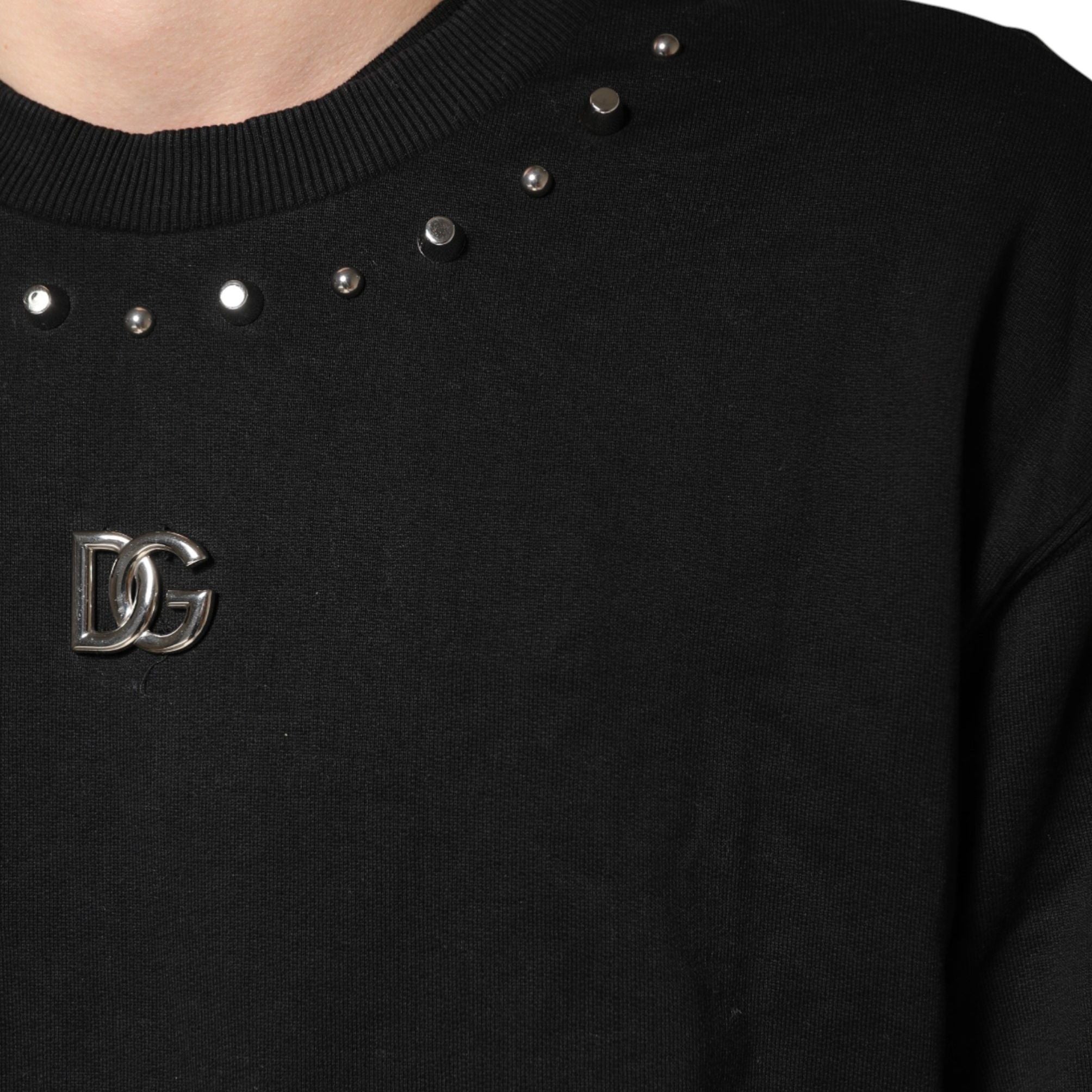 Dolce & Gabbana Black Embellished Cotton Sweatshirt Sweater