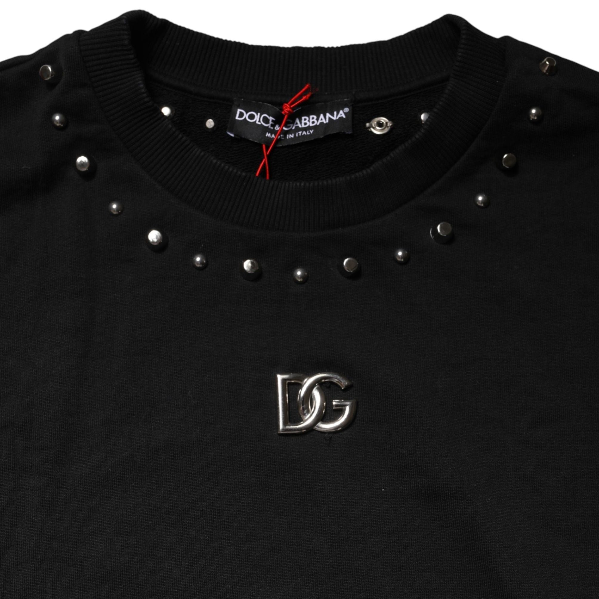 Dolce & Gabbana Black Embellished Cotton Sweatshirt Sweater