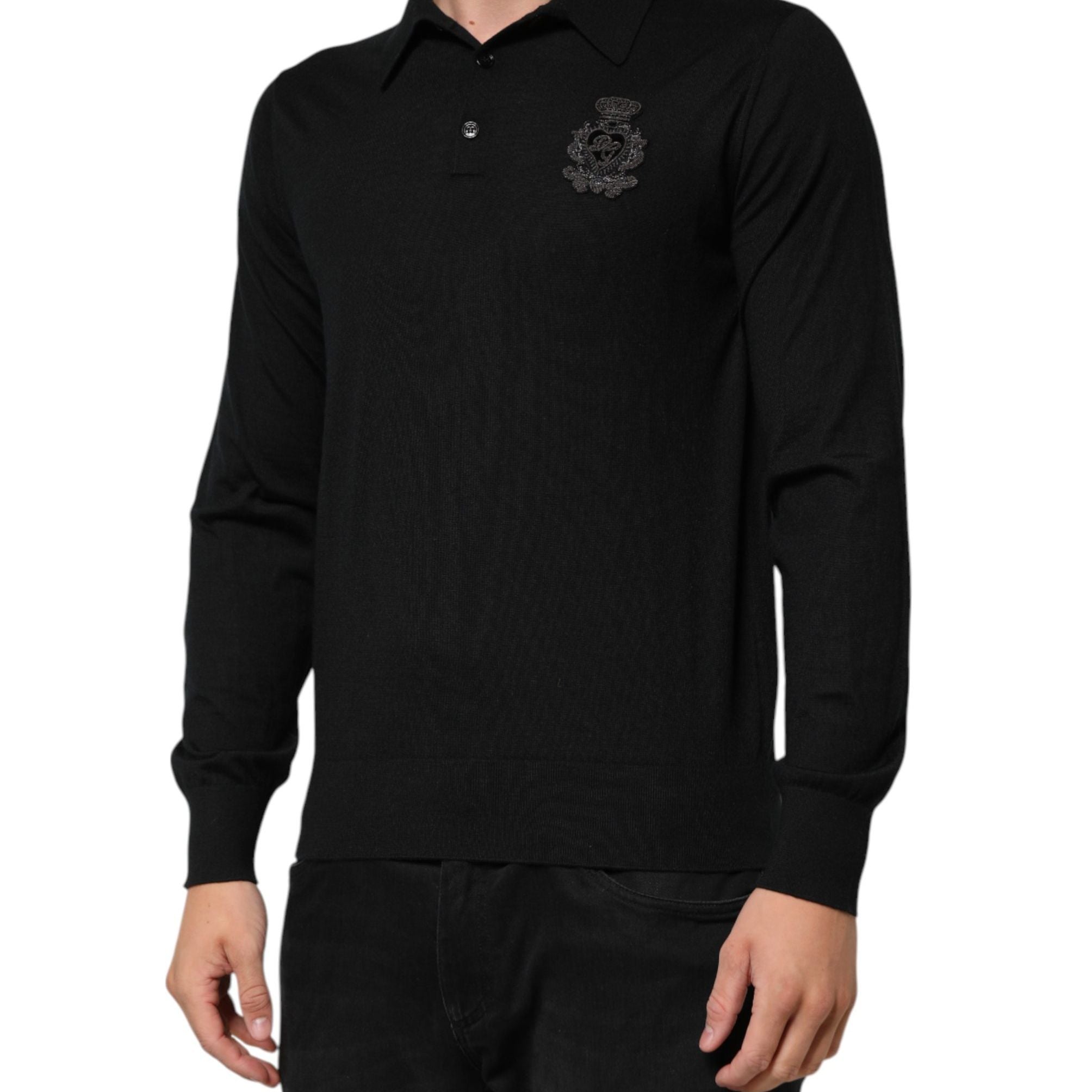 Dolce & Gabbana Black Crest Long Sleeve Men Pullover Sweater